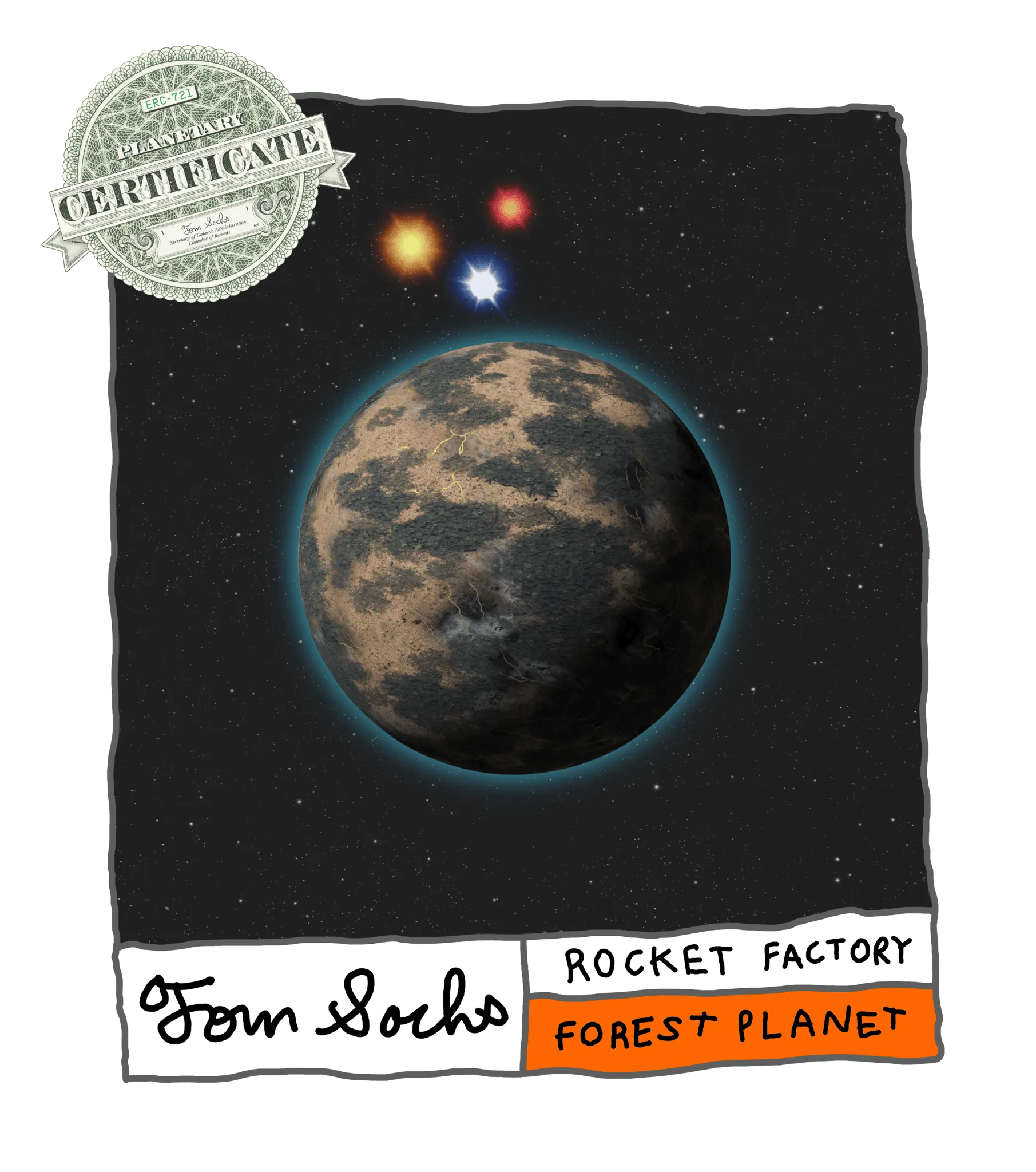 Final Frontier Planetary Certificates are a Collection of 1,000 unique hand-made generative worlds. 9 Unique Planetary Classifications are spread across 8 Galactic Zones containing 208 Star Systems.