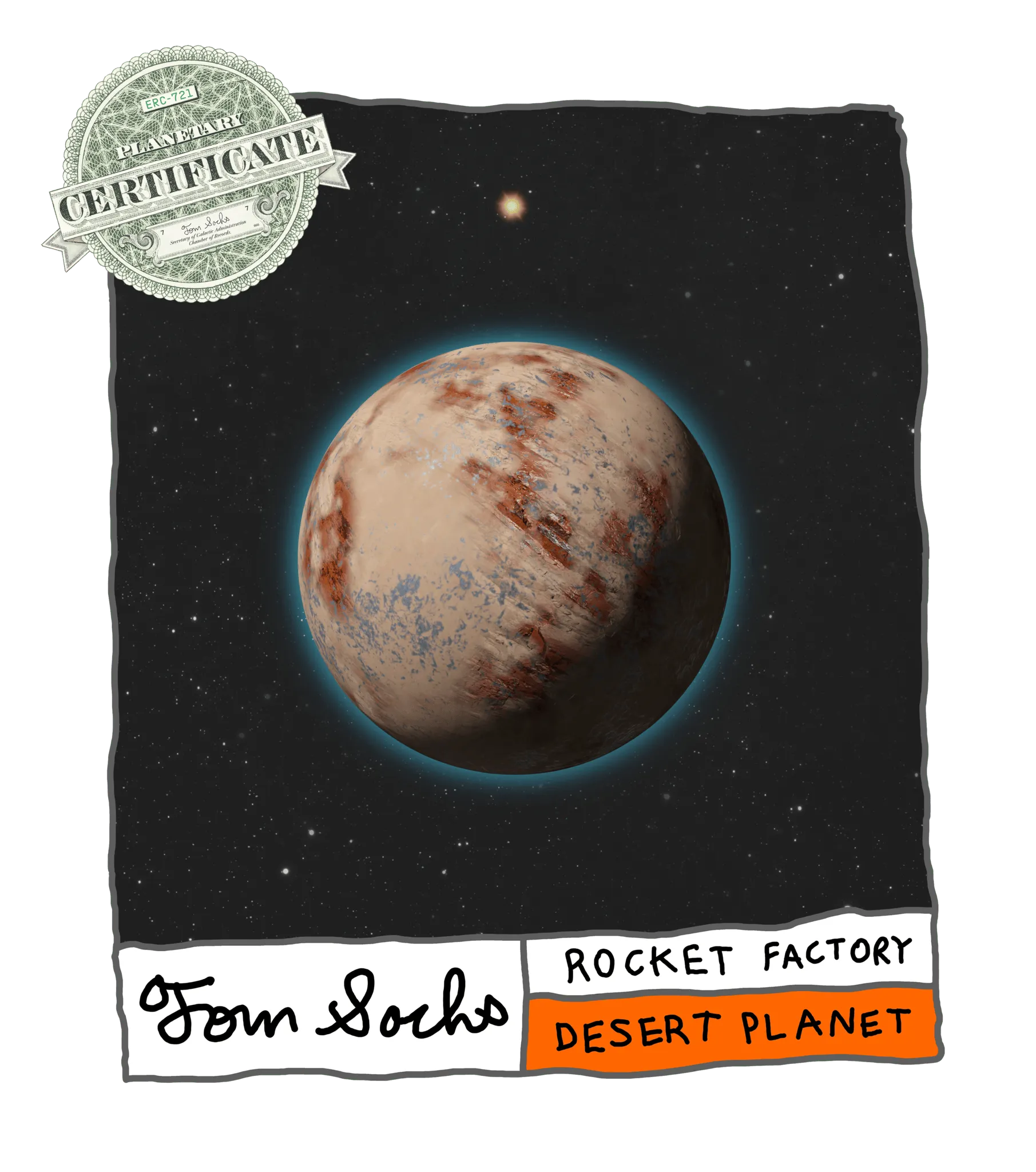 Final Frontier Planetary Certificates are a Collection of 1,000 unique hand-made generative worlds. 9 Unique Planetary Classifications are spread across 8 Galactic Zones containing 208 Star Systems.