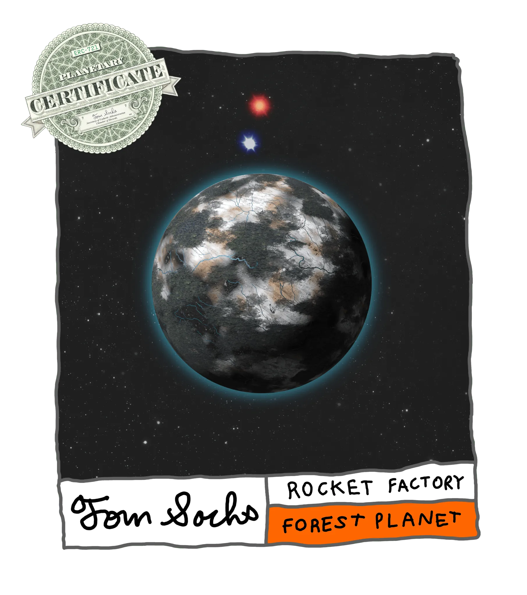 Final Frontier Planetary Certificates are a Collection of 1,000 unique hand-made generative worlds. 9 Unique Planetary Classifications are spread across 8 Galactic Zones containing 208 Star Systems.