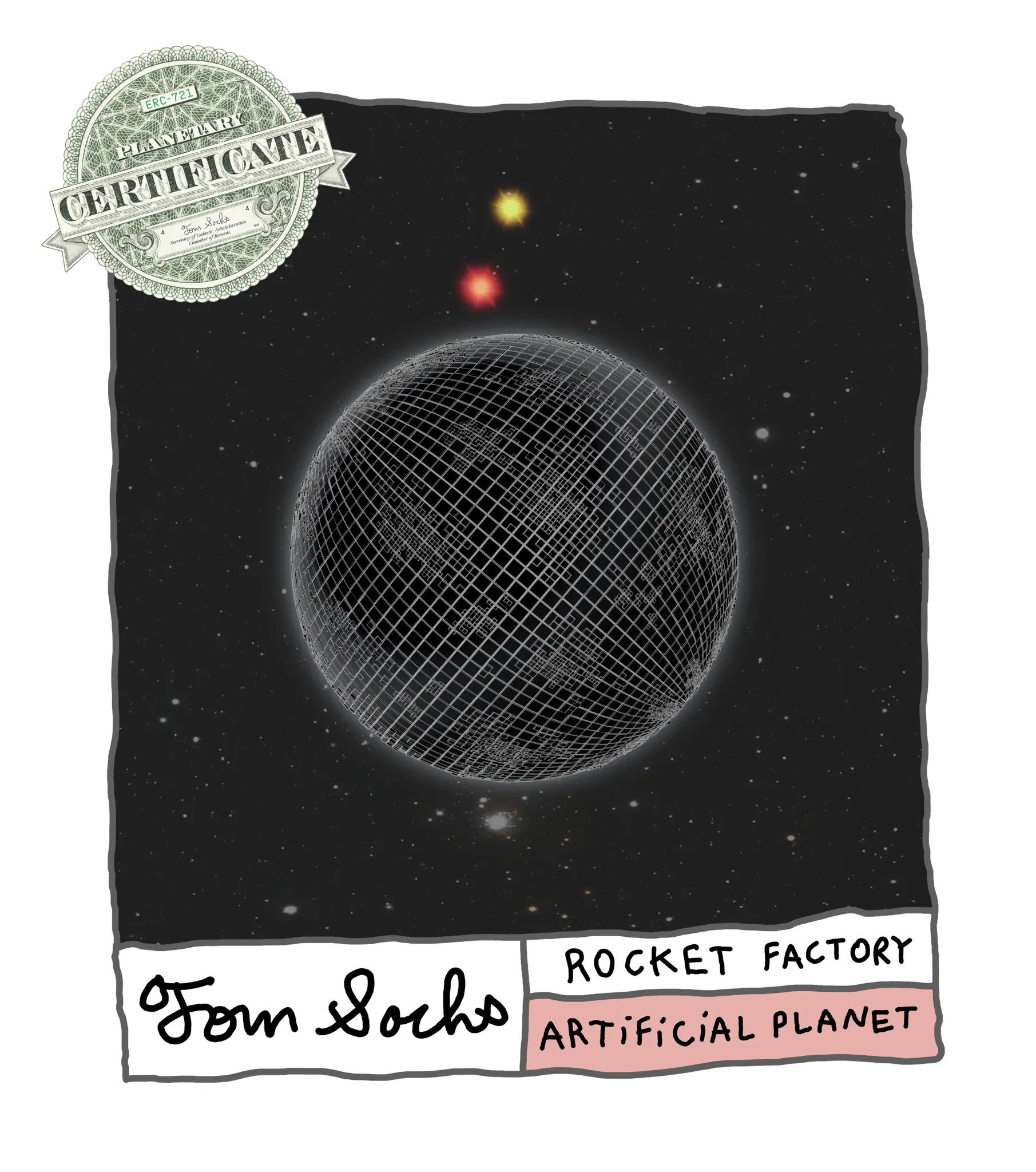 Final Frontier Planetary Certificates are a Collection of 1,000 unique hand-made generative worlds. 9 Unique Planetary Classifications are spread across 8 Galactic Zones containing 208 Star Systems.