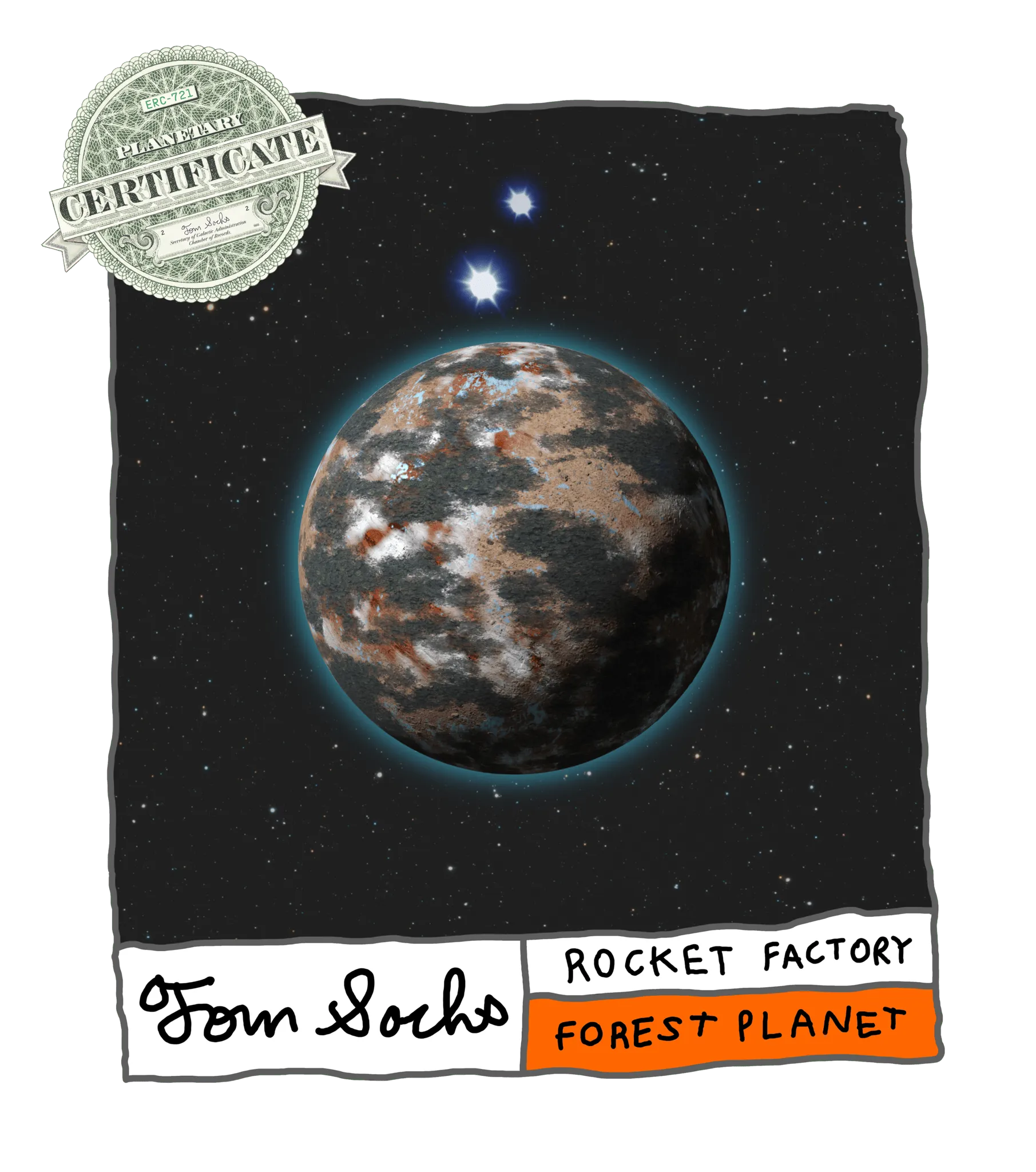 Final Frontier Planetary Certificates are a Collection of 1,000 unique hand-made generative worlds. 9 Unique Planetary Classifications are spread across 8 Galactic Zones containing 208 Star Systems.