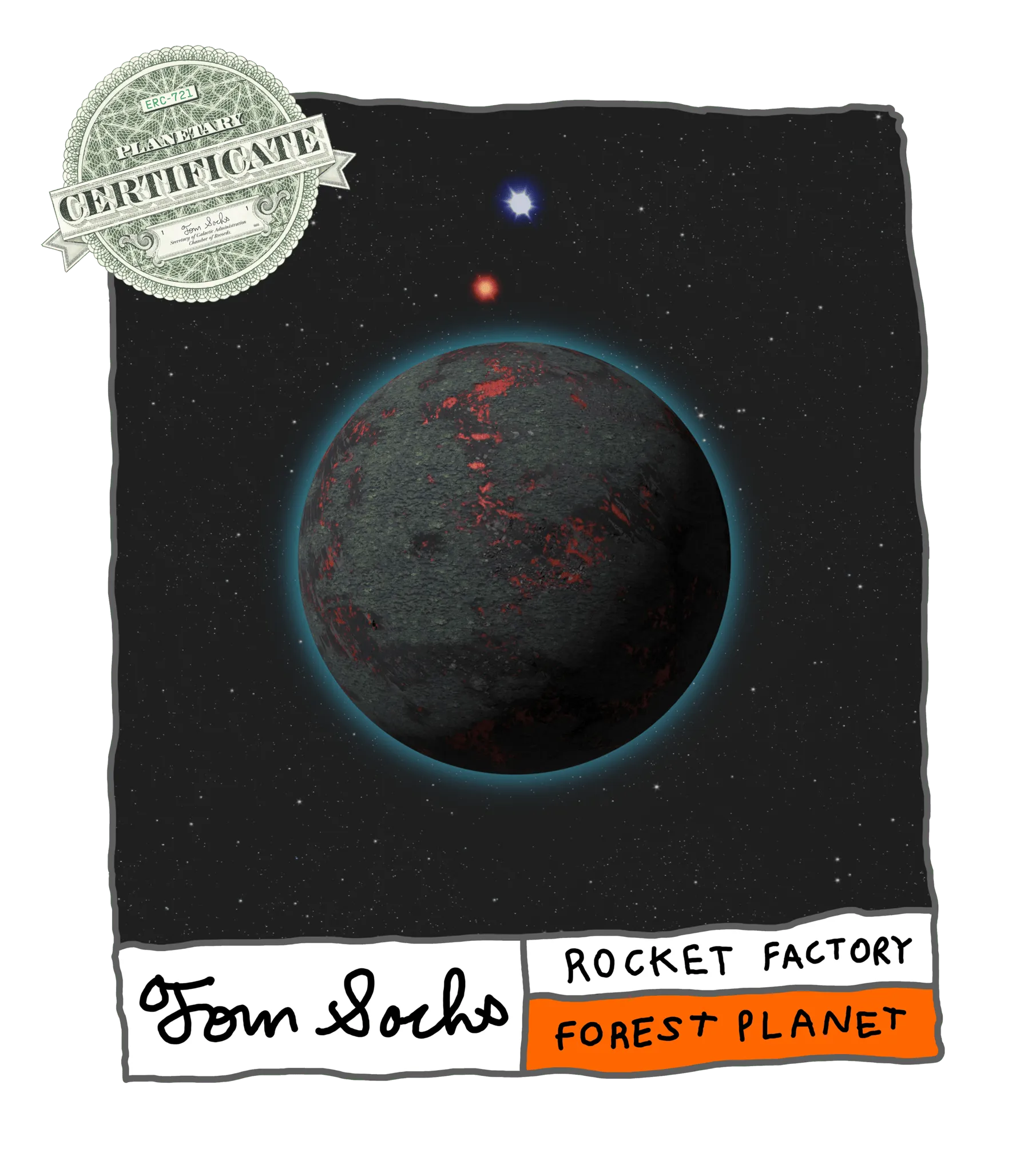 Final Frontier Planetary Certificates are a Collection of 1,000 unique hand-made generative worlds. 9 Unique Planetary Classifications are spread across 8 Galactic Zones containing 208 Star Systems.