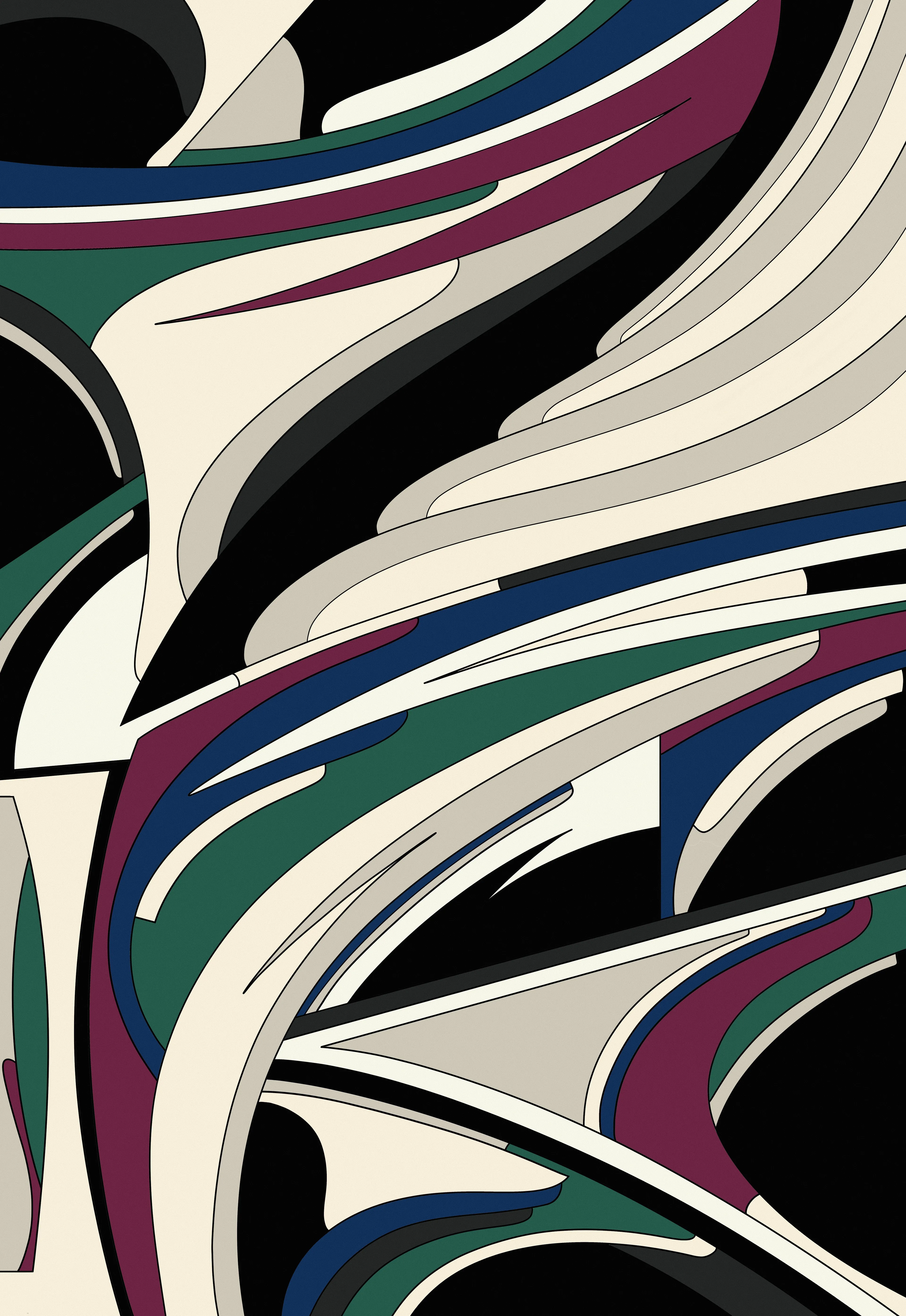 A work where I explore a symphony of sharpness with a volume of curves and soft lines, where they create a symphony of harmony, the colors come to life as the bright instruments of music.