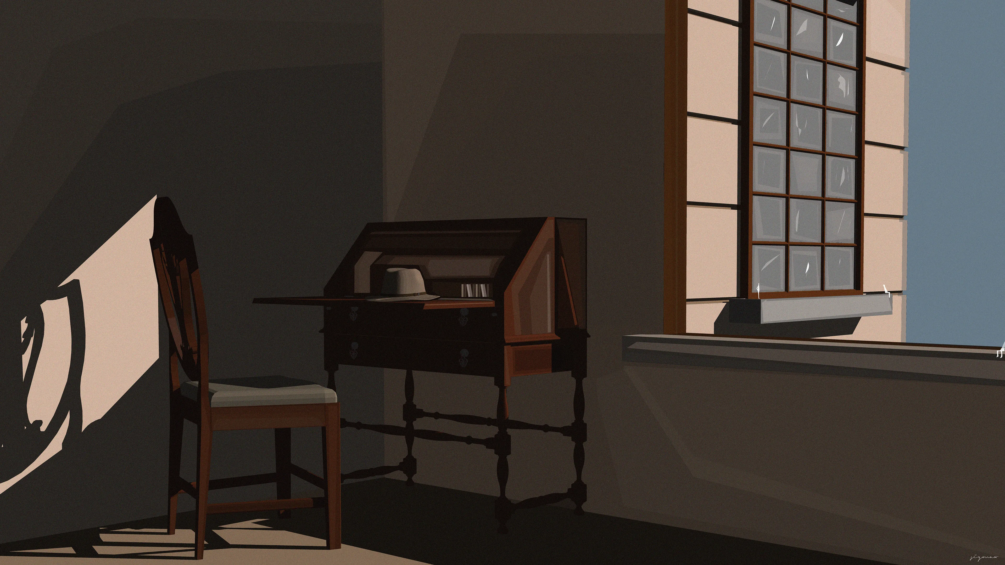 The desk becomes an island  
in the archipelago of longing,  
where windows frame distant lives  
and shadows map the territory  
between connection and retreat.  
Chair turned away from the world,  
yet facing all its mysteries—  
guardian of the in-between.  
In this tower of solitude,  
we practice the ancient art  
of being alone together  
The city breathes beyond the glass  
while silence grows more eloquent  
than all the noise below,  
teaching us the difference  
between lonely and alone.