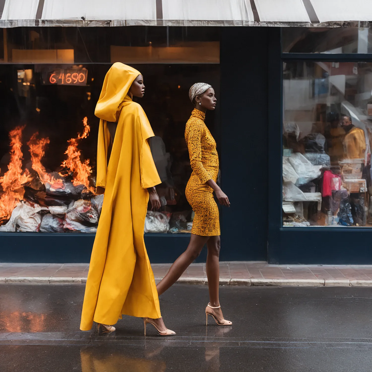 In the heart of Cape Town, where the echoes of history linger amidst the vibrant energy of the city, two women walk with elegance down an abandoned street, their beauty a striking contrast against the desolation of their surroundings. Adorned in exquisite attire that shimmers in the sunlight, they exude an air of sophistication and grace as they navigate the forgotten alleyways. With each step, they weave a tapestry of elegance amidst the urban decay, their presence a reminder of the enduring allure of Cape Town's diverse landscape. Passersby, though few, pause in fleeting admiration, drawn by the captivating sight of beauty and resilience intertwined in the abandoned streets of the city.