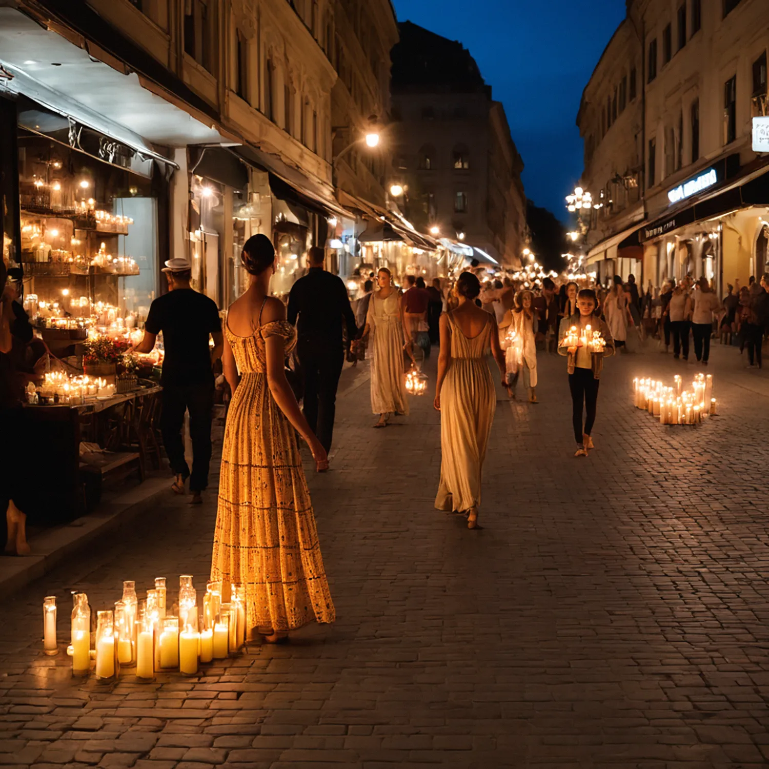 In the enchanting cobblestone streets of Budapest, where history whispers through the ancient alleys, a woman glides gracefully through the soft glow of candlelight. With each step echoing against the weathered stones, she becomes a vision of elegance amidst the romantic ambiance of the evening. As the flickering candlelight dances upon her features, casting enchanting shadows, she exudes an aura of timeless allure that captures the imagination of those who wander the historic streets. In this moment of serenity and charm, she embodies the essence of Budapest's rich cultural tapestry, where every cobblestone holds a story and every flicker of candlelight illuminates the city's timeless beauty.