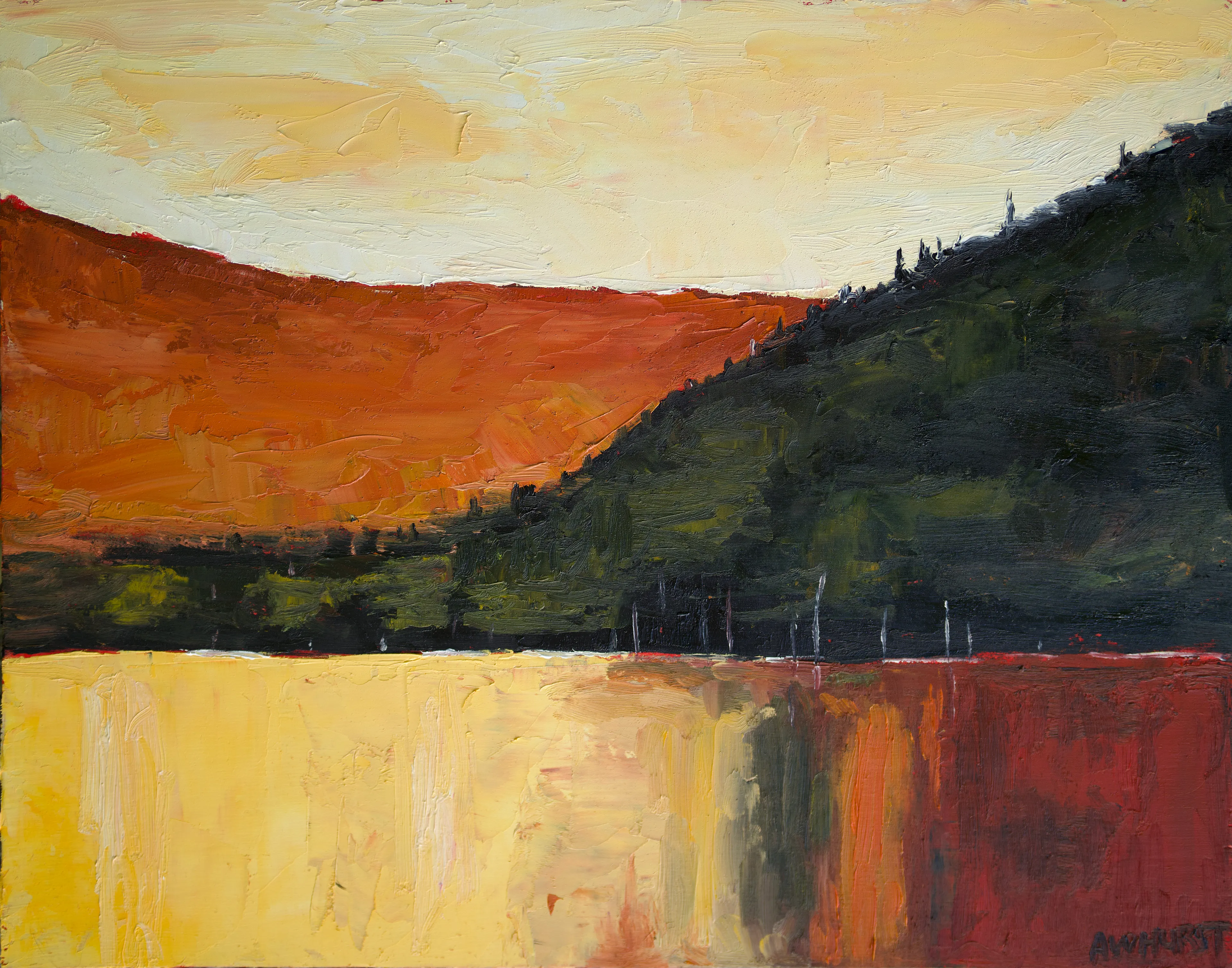 Ephemeral weave  
Mountain reflections shimmer  
Nature's artistry.

--  
reAImagined, repAInted, renAIssance

Digital art in this series was created by a process years in the making.

Original oil painting, painted by myself in the last decade - hybridized using Midjourney and repainted as oil on board 11'x14' reimagined pieces. Digitized and preserved for all posterity on the blockchain.

This image was created by awhurst.