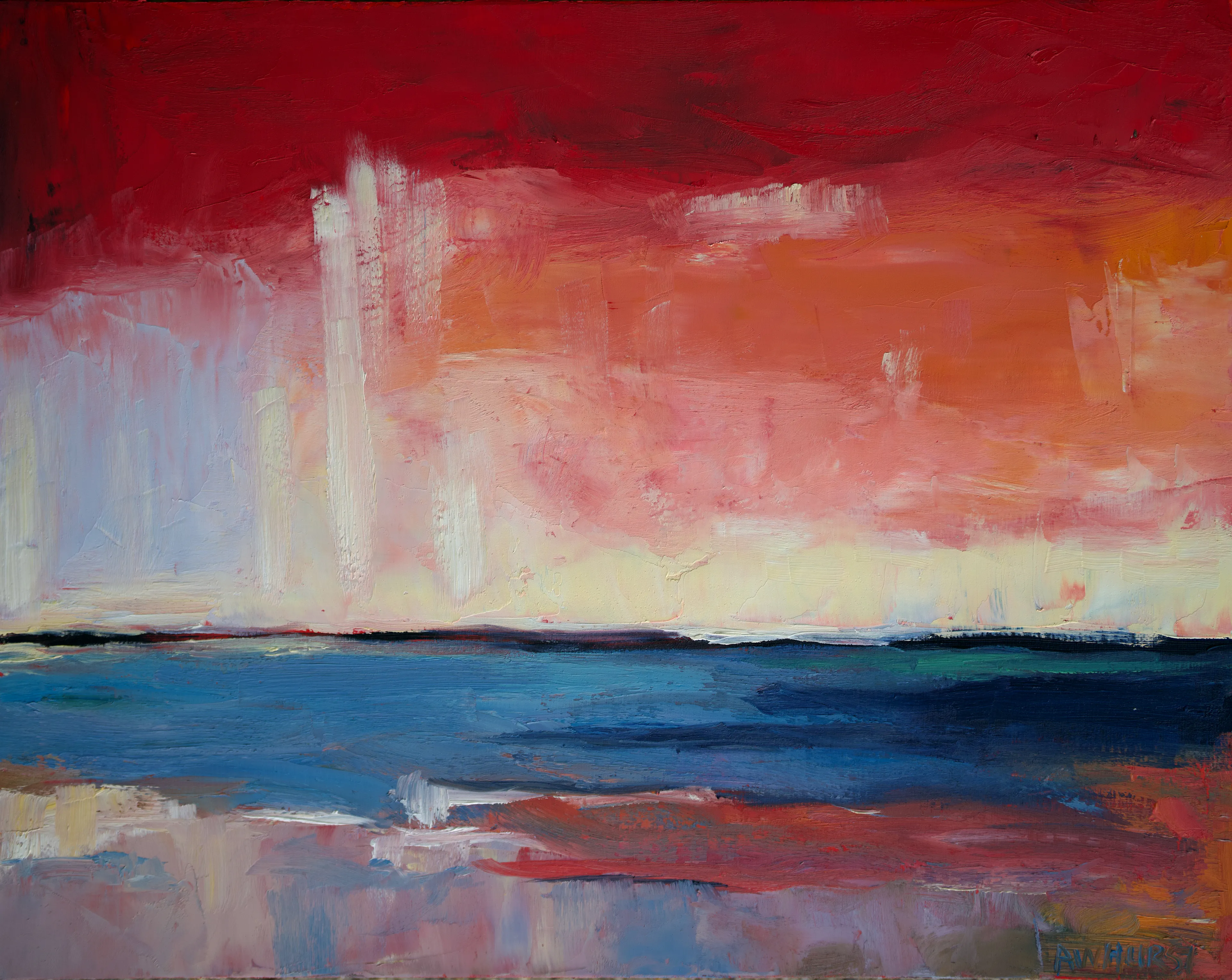 Heavens' gaze unfolds  
Celestial overlook  
Infinite dreams held.  
--  
reAImagined, repAInted, renAIssance

Digital art in this series was created by a process years in the making.

Original oil painting, painted by myself in the last decade - hybridized using Midjourney and repainted as oil on board 11'x14' reimagined pieces. Digitized and preserved for all posterity on the blockchain.

This image was created by awhurst.