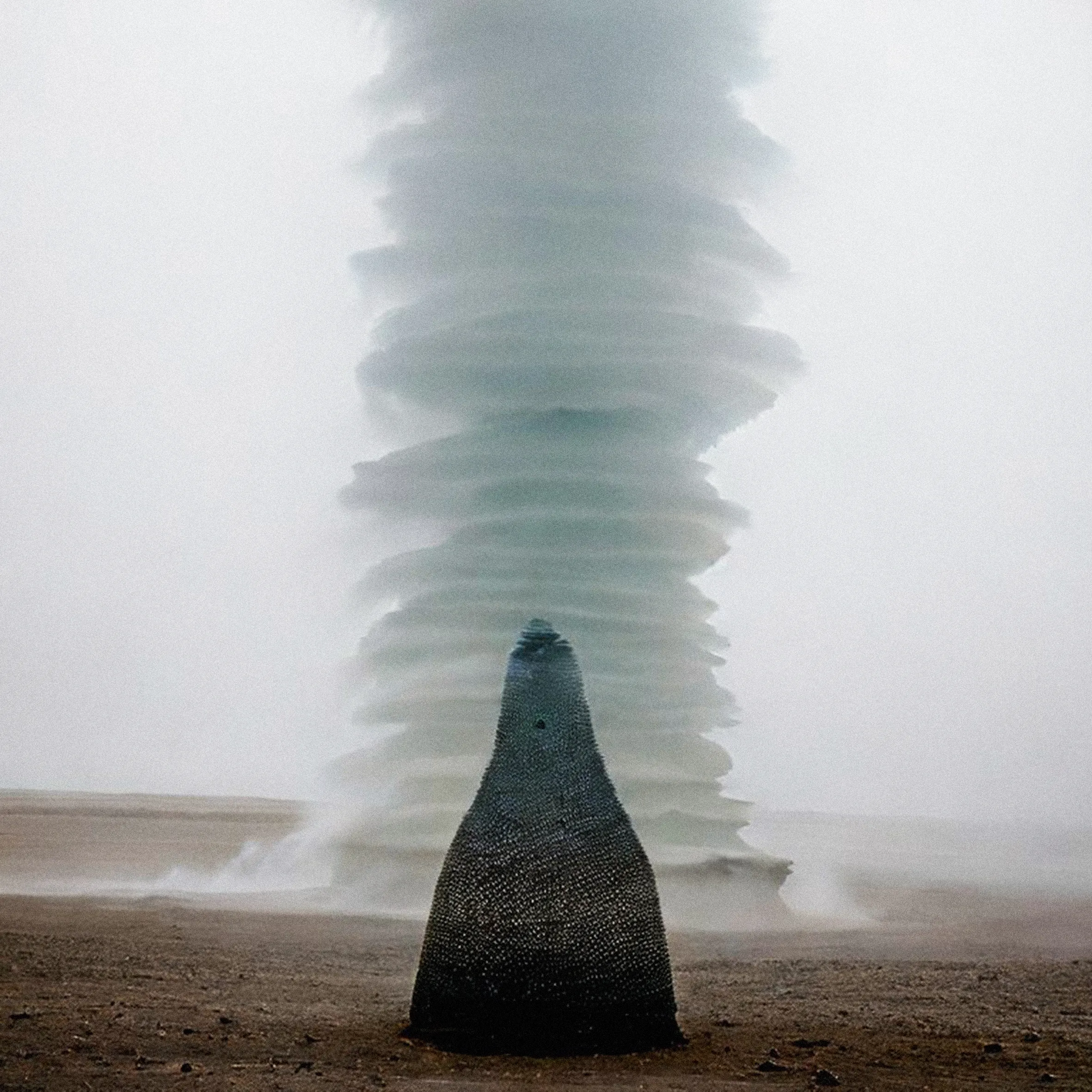 Like a dream unfolding in broad daylight, this second part rises; like a tower of sand and light, ephemeral and solid at the same time. A myth brought from the past and a reflection of the future. A bond beyond time, a memory of a place we never inhabited, yet that is always present.

In these visions, the energies of the universe condense and dissipate in a single gesture. Artificial intelligence becomes an eye of time, intertwining cosmic memory with human consciousness.

The primordial stones of the first part, with their millennial strength, transmute into impossible monolithic structures, forms unique to a territory where the tangible and the intangible converge.

Here, the sculptures cease to be static presences and become stages for the speculative. Each image is a moment of the impossible, an instant of metamorphosis where matter vibrates and merges with light.

The series opens onto a liminal space, where art becomes alchemy, myth is rediscovered, and the sculptures rise as bridges between ancestral memory and a possible future.