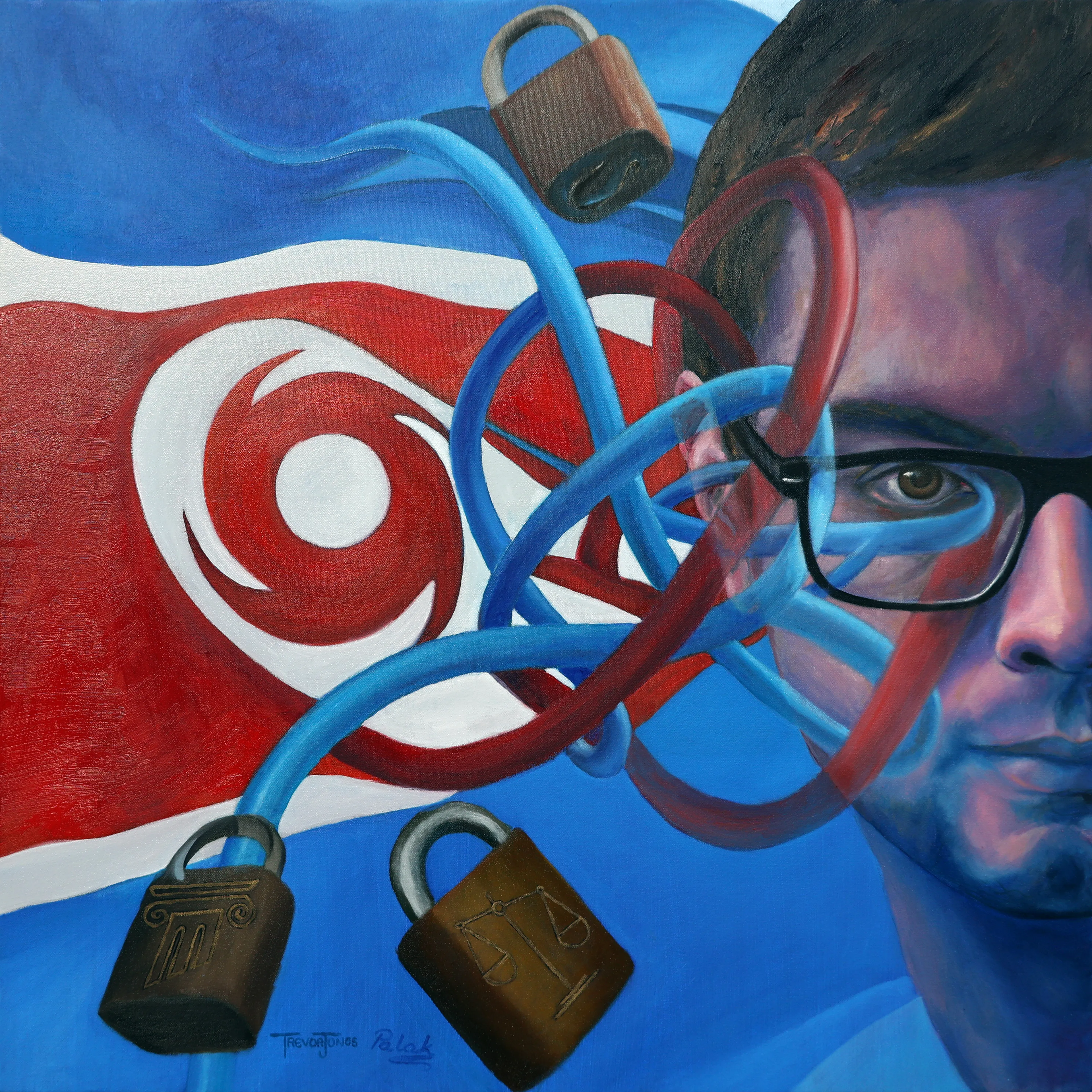 This artwork, #FreeAlexey, is the first-ever artistic collaboration between Trevor and Violet Jones. It was created as a tribute to Alexey Pertsev, the Tornado Cash app developer. The creative process began with AI generating hundreds of compositions based on key thematic prompts. The final image was further refined in Photoshop, incorporating symbolic elements such as Alexey Pertsev, a Roman column, the scales of justice representing the "two Romans," and the Tornado logo replacing the star in the North Korean flag. This powerful piece intertwines themes of freedom, justice, and the implications of censorship in the decentralised world.

The winner of the auction received the original framed painting.

Why this artwork was reminted:  
The original NFT for #FreeAlexey was minted on Coinbase on December 1, 2022, as part of the Coindesk Most Influential Series. However, a security vulnerability was later discovered in certain NFT contracts deployed via a third-party tool provided by Thirdweb, affecting the original smart contract. Coinbase advised creators to remint their NFTs to secure their collections and ensure accessibility for collectors. Unfortunately, at the time, #FreeAlexey was not reminted, rendering the original token inaccessible to its owner.  
This reminted edition addresses that issue, preserving the integrity and history of the artwork while ensuring its rightful accessibility to collectors. This version is minted directly on Trevor Jones' contract for enhanced security and future-proofing. By doing so, the artwork’s provenance and significance in the decentralised art space are maintained, while transparently documenting its journey.

For further verification, the original NFT and its metadata can still be viewed on OpenSea: https://opensea.io/es/assets/ethereum/0xac46c1059b80237198e29d71339853649255e4a0/3  
