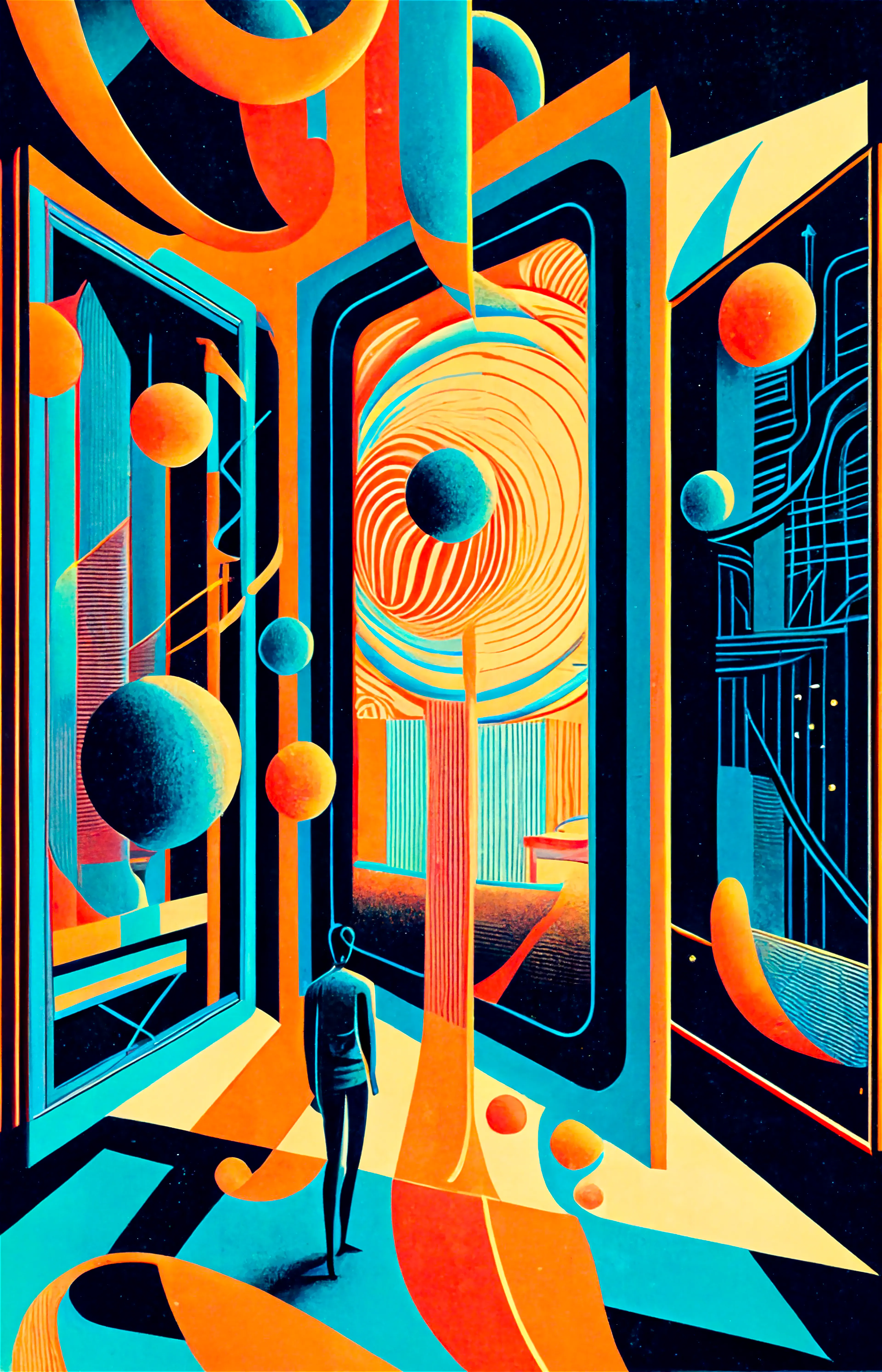 A contest piece I entered for a Clair Silver contest. I did not win but I'm really happy on how this piece turned out. Its part of my exploration of geometry and abstract surreal art. The contest was about creating a piece that was a rebuttal to an anti AI statement. I wanted to show that not all AI art is the same and you can create intricate unique pieces that break from the mold of what AI art can be. I hope you enjoy it!