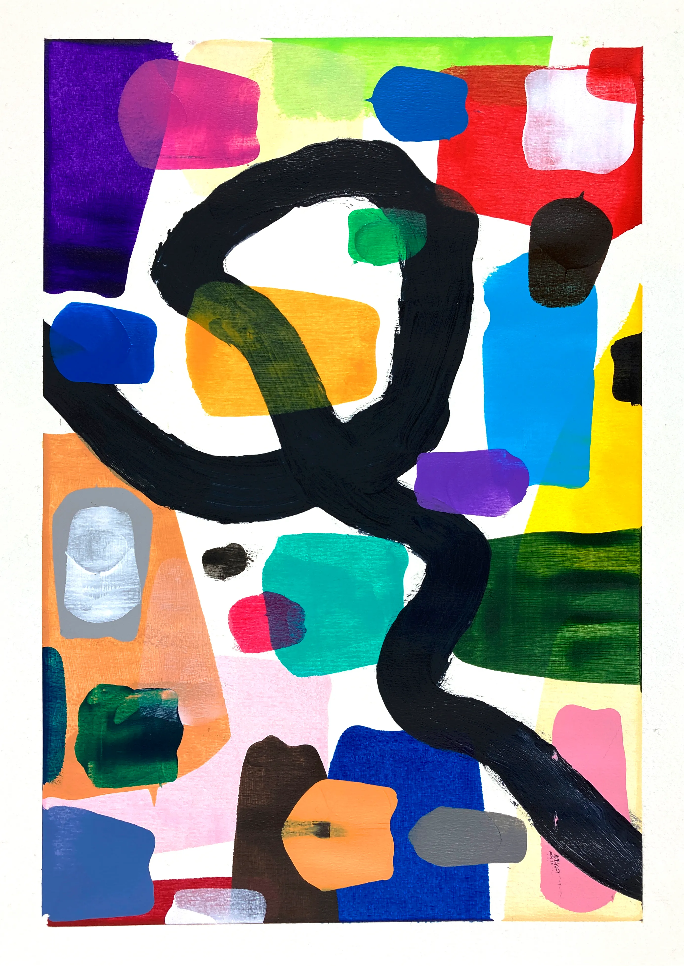 This work is painted with acrylic paints on paper. It was created with a pipe without using a brush. After that, I edited it digitally.