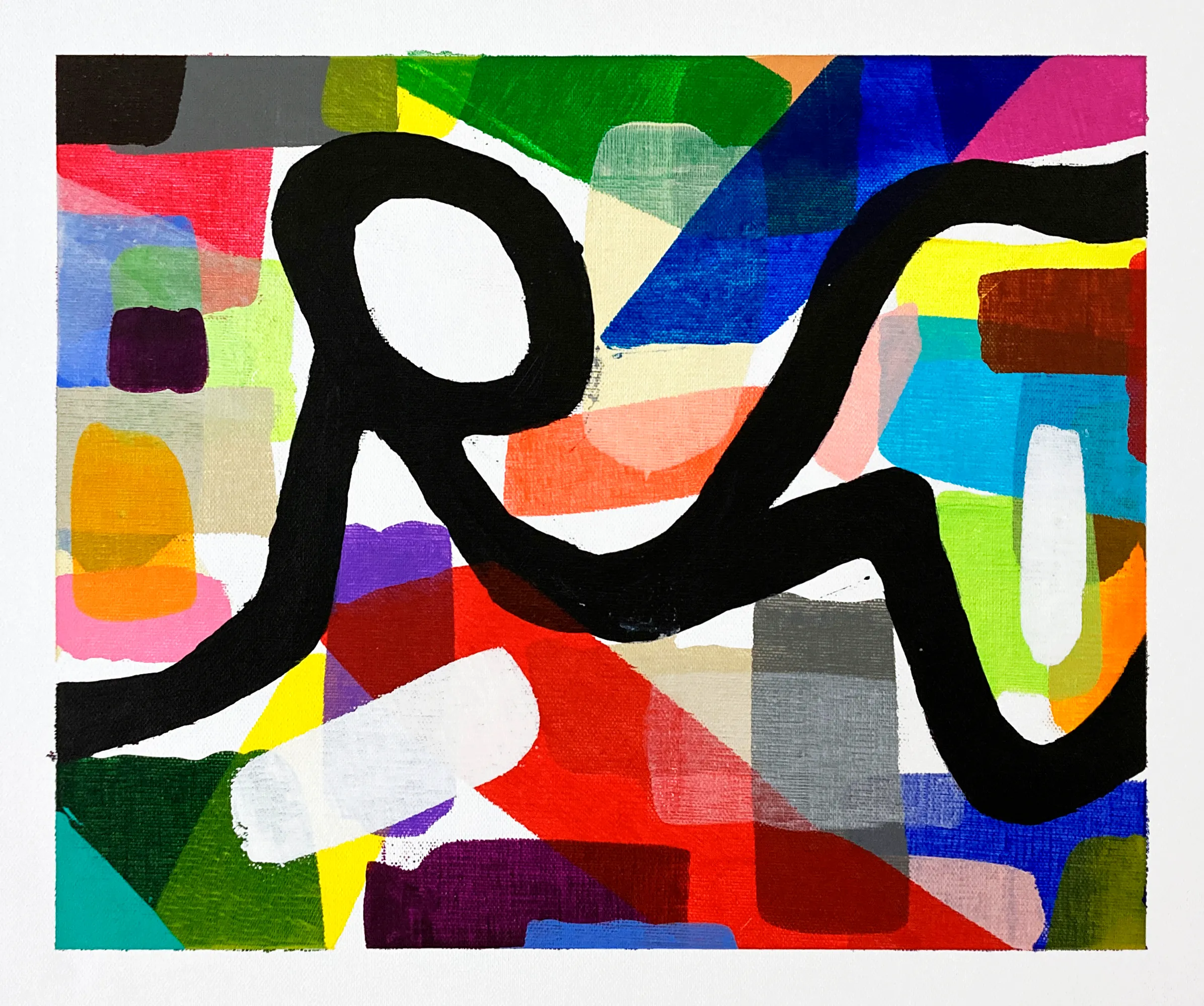 This work is painted with acrylic paints on canvas. It was created with a pipe without using a brush. After that, I edited it digitally.