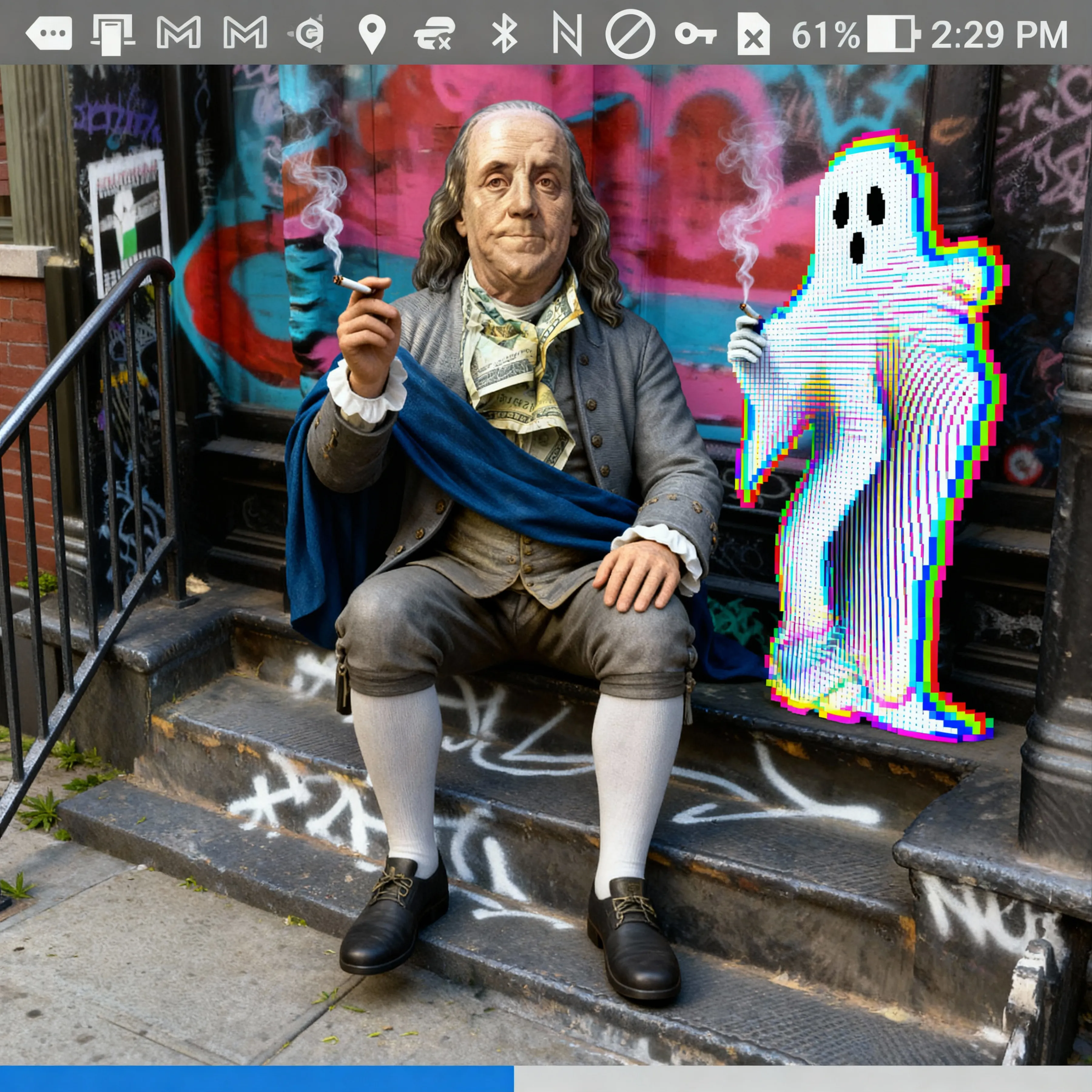 Benjamin and his ghost fren during a smoke break