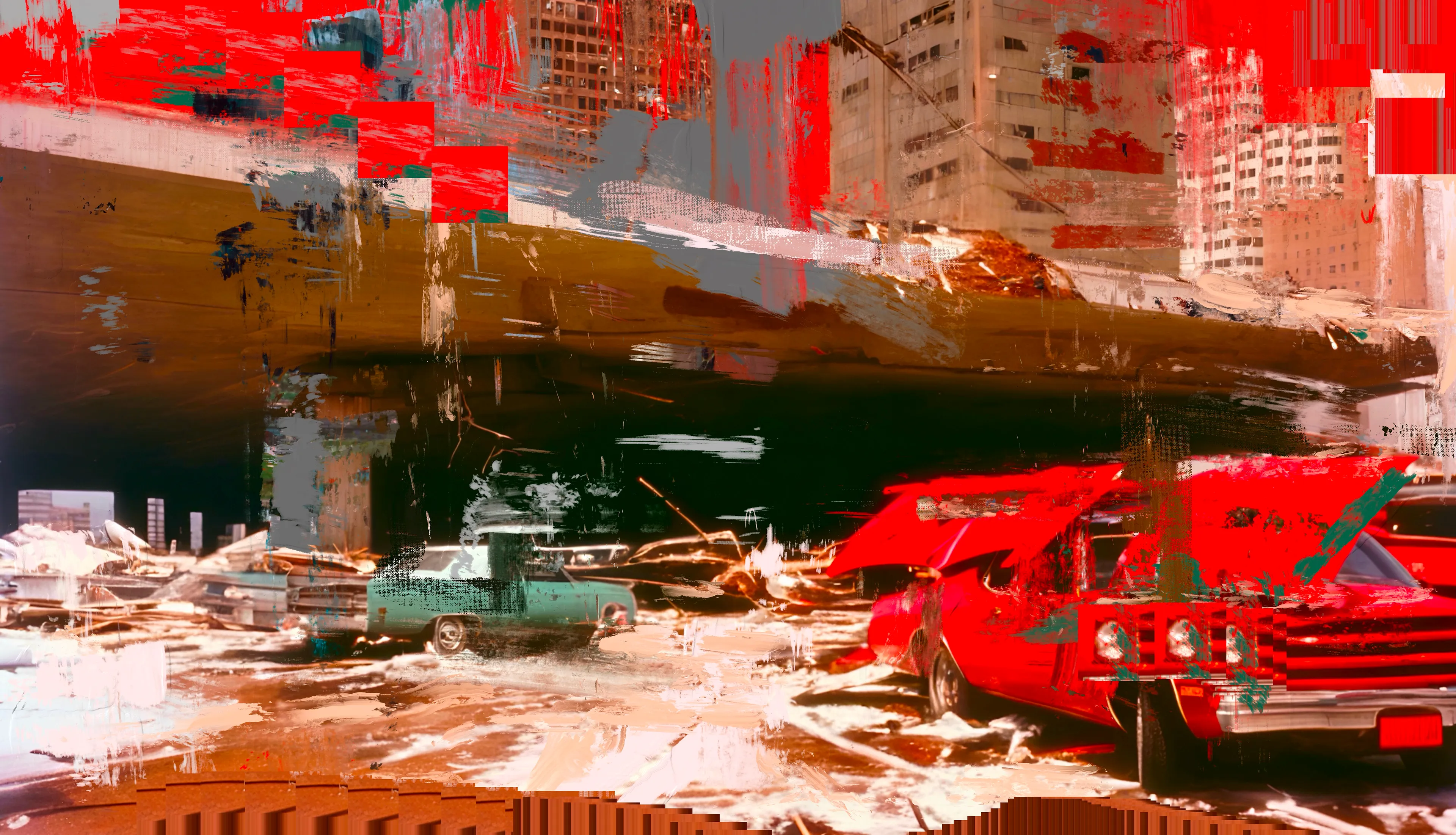 Norman Harman’s STORM paintings, an intricate fusion of AI and digital painting, transcend mere visual expression, delving into profound existential musings on humanity’s fraught relationship with nature and our speculative future. His haunting works, draw us into abandoned, post-apocalyptic realms where desolate highways vanish into AI-conjured tempestuous skies. These paintings resonate deeply, evoking a dystopian epoch where weather has been fictitiously weaponized by governments, unleashing tornadoes and other cataclysmic storms as instruments of oppression and annihilation.

Harman’s technique, echoing the mastery of Turner and Constable, employs the avant-garde tools of AI and digital painting to craft a vision that is both breathtaking and terrifying. The tumultuous clouds and fragmented landscapes are not mere backdrops but profound meditations on the ethical quandaries of unchecked technological progress. They invite us to ponder the fragility of human existence in the face of our own creations, blurring the lines between nature’s wrath and human hubris.

In these works, Harman conjures a new form of the sublime—a digital sublime—where the natural world, subjugated and manipulated, reflects our deepest fears and aspirations. The eerie beauty of his paintings lies in their duality: nature as both a casualty and a weapon of human ingenuity. This interplay creates a compelling dialogue within the canvas, urging us to contemplate our role in this looming dystopia. Harman’s art thus becomes a mirror, reflecting our existential anxieties and challenging us to reckon with the potential consequences of our relentless pursuit of control over the natural world. While the notion of weaponizing weather remains firmly in the realm of fiction, it serves as a potent symbol of the ethical and environmental dilemmas we face.