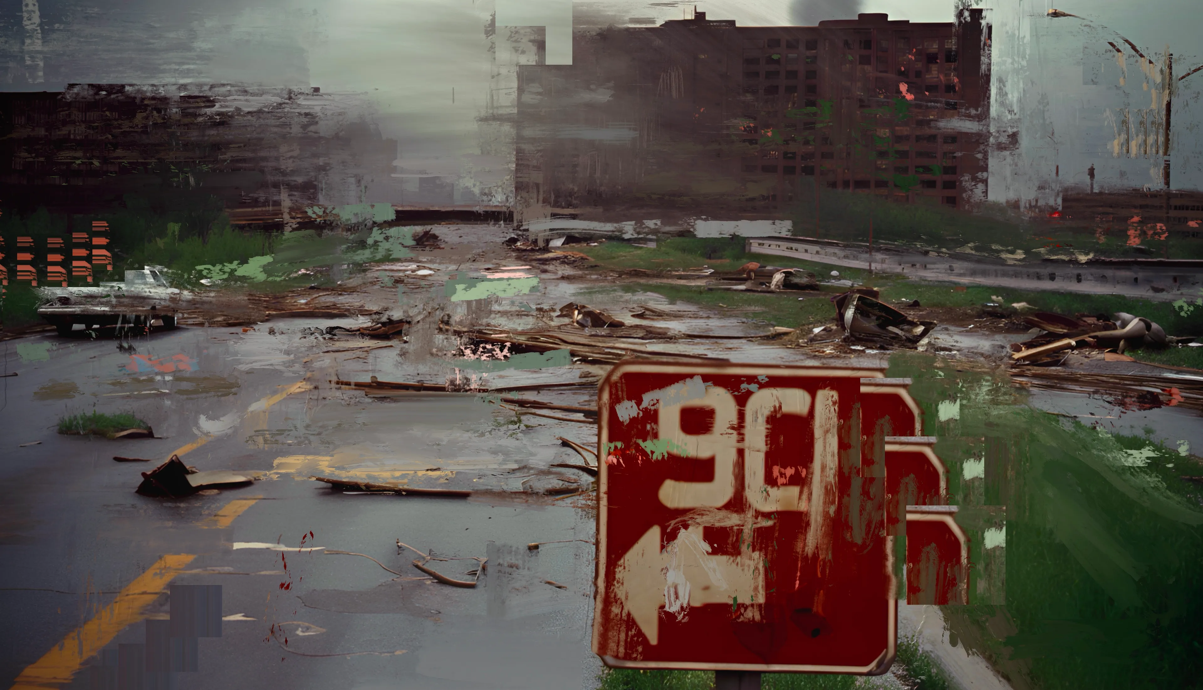 Norman Harman’s STORM paintings, an intricate fusion of AI and digital painting, transcend mere visual expression, delving into profound existential musings on humanity’s fraught relationship with nature and our speculative future. His haunting works, draw us into abandoned, post-apocalyptic realms where desolate highways vanish into AI-conjured tempestuous skies. These paintings resonate deeply, evoking a dystopian epoch where weather has been fictitiously weaponized by governments, unleashing tornadoes and other cataclysmic storms as instruments of oppression and annihilation.

Harman’s technique, echoing the mastery of Turner and Constable, employs the avant-garde tools of AI and digital painting to craft a vision that is both breathtaking and terrifying. The tumultuous clouds and fragmented landscapes are not mere backdrops but profound meditations on the ethical quandaries of unchecked technological progress. They invite us to ponder the fragility of human existence in the face of our own creations, blurring the lines between nature’s wrath and human hubris.

In these works, Harman conjures a new form of the sublime—a digital sublime—where the natural world, subjugated and manipulated, reflects our deepest fears and aspirations. The eerie beauty of his paintings lies in their duality: nature as both a casualty and a weapon of human ingenuity. This interplay creates a compelling dialogue within the canvas, urging us to contemplate our role in this looming dystopia. Harman’s art thus becomes a mirror, reflecting our existential anxieties and challenging us to reckon with the potential consequences of our relentless pursuit of control over the natural world. While the notion of weaponizing weather remains firmly in the realm of fiction, it serves as a potent symbol of the ethical and environmental dilemmas we face.