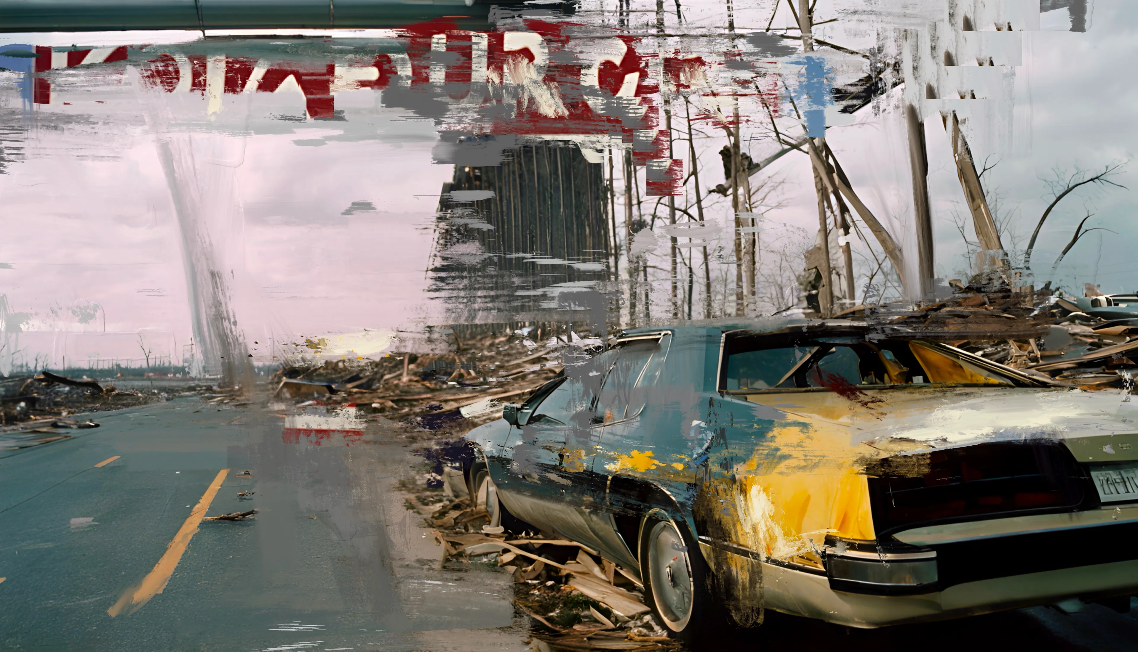 Norman Harman’s STORM paintings, an intricate fusion of AI and digital painting, transcend mere visual expression, delving into profound existential musings on humanity’s fraught relationship with nature and our speculative future. His haunting works, draw us into abandoned, post-apocalyptic realms where desolate highways vanish into AI-conjured tempestuous skies. These paintings resonate deeply, evoking a dystopian epoch where weather has been fictitiously weaponized by governments, unleashing tornadoes and other cataclysmic storms as instruments of oppression and annihilation.

Harman’s technique, echoing the mastery of Turner and Constable, employs the avant-garde tools of AI and digital painting to craft a vision that is both breathtaking and terrifying. The tumultuous clouds and fragmented landscapes are not mere backdrops but profound meditations on the ethical quandaries of unchecked technological progress. They invite us to ponder the fragility of human existence in the face of our own creations, blurring the lines between nature’s wrath and human hubris.

In these works, Harman conjures a new form of the sublime—a digital sublime—where the natural world, subjugated and manipulated, reflects our deepest fears and aspirations. The eerie beauty of his paintings lies in their duality: nature as both a casualty and a weapon of human ingenuity. This interplay creates a compelling dialogue within the canvas, urging us to contemplate our role in this looming dystopia. Harman’s art thus becomes a mirror, reflecting our existential anxieties and challenging us to reckon with the potential consequences of our relentless pursuit of control over the natural world. While the notion of weaponizing weather remains firmly in the realm of fiction, it serves as a potent symbol of the ethical and environmental dilemmas we face.