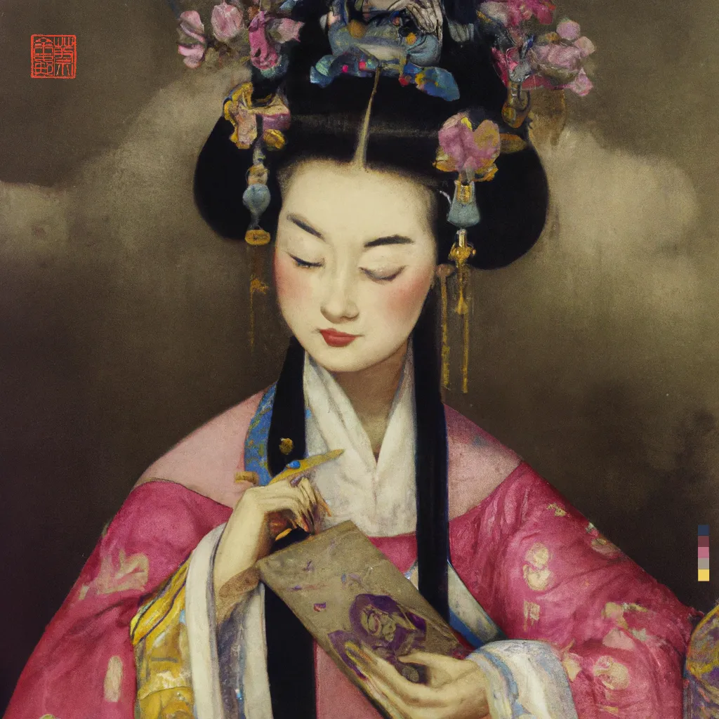 Ài Huà (愛 畫) Collection explores the historical art of traditional Chinese figure painting by taking up the subject of the Chinese Courtesan. Sometimes misunderstood as prostitutes, Courtesans in ancient times were highly trained entertaining performers and masters of the arts. Often considered mental equals to aristocrats, scholars, government officials and all manner of high society Courtesans, gaining prominence in the literati arts, played a formative role in shaping cultural ideals and were affiliated with extraordinary beauty and taste.

The title of this body of work, Ài Huà (愛 畫) is a play on words. ‘Ai’ reflects the generative art technology used to draw out these artworks, but here it has dual meaning as in Chinese the character Ài 愛 means Love. Ài Huà (愛 畫) literally translates as "Love Painting" but can also suggest “a love of painting” or “paintings of love”.

Entertainer, muse, lover and political influencer, Ài Huà (愛 畫) brings to life the exquisite & fascinating world of the Chinese Courtesan and with it sumptuous fashion, rich culture, power, vulnerability & incredible beauty.