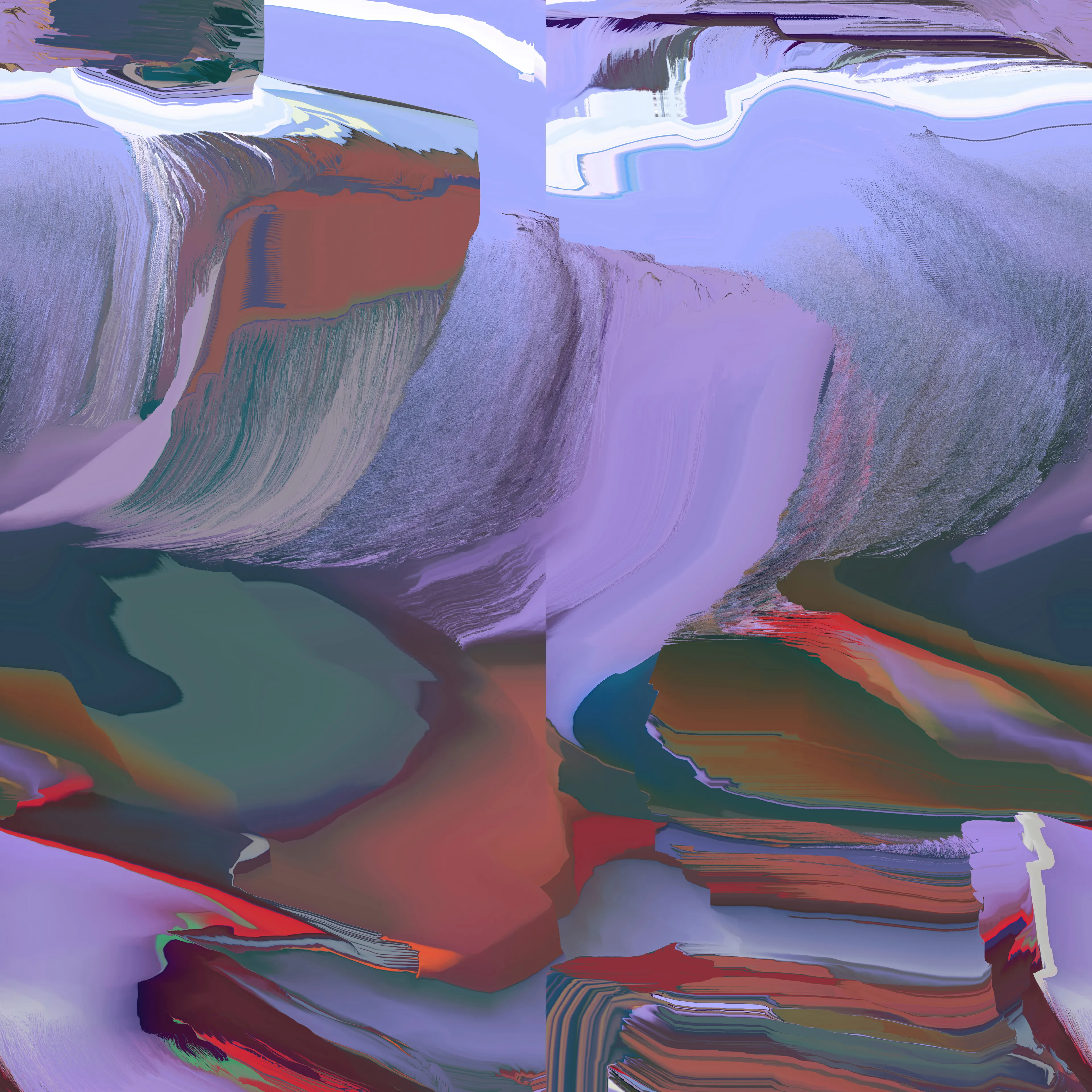 What is the relationship between color, sound, and movement? Artist Jaime Derringer continues to explore this question in her collection Chromesthesia: Ascend. In this body of work, Derringer investigates the phenomenon of experiencing colors in response to certain sounds or other stimuli. She employs vibrant and contrasting hues to create a sense of movement, energy, and emotion.

Derringer begins with her personal archive of works, both those created on paper and digital paintings. Over the years, Derringer has repeatedly digitally manipulated and distorted these original images using a combination of phone applications, computer software, and AI. Each successive collection or group of works cannibalizes what came before it and is reborn in the wreckage. The final piece is further deconstructed and ultimately reconstructed with a MIDI controller, a device typically used to control or play music, as Derringer turns each knob of the device to distort a section or characteristic of the image. Through this iterative process, she creates a sense of depth and movement within her pieces, as well as a sense of history and evolution.

For Chromesthesia: Ascend, she relinquished that control to a complex algorithm that mirrors the rhythm of her hands guiding the MIDI controller, destroying the works over and over again to form a type of abstract brutalist composition.

Each time the algorithm is run, a new composition is born. The algorithm keeps time and acts like a beat, periodically altering parameters and taking rhythmic snapshots as the composition unfolds. Each piece is composed of a mix of visual parameters of varying rarity which all have a relationship to music and which Derringer names timbre, duration, frequency, and rhythm.