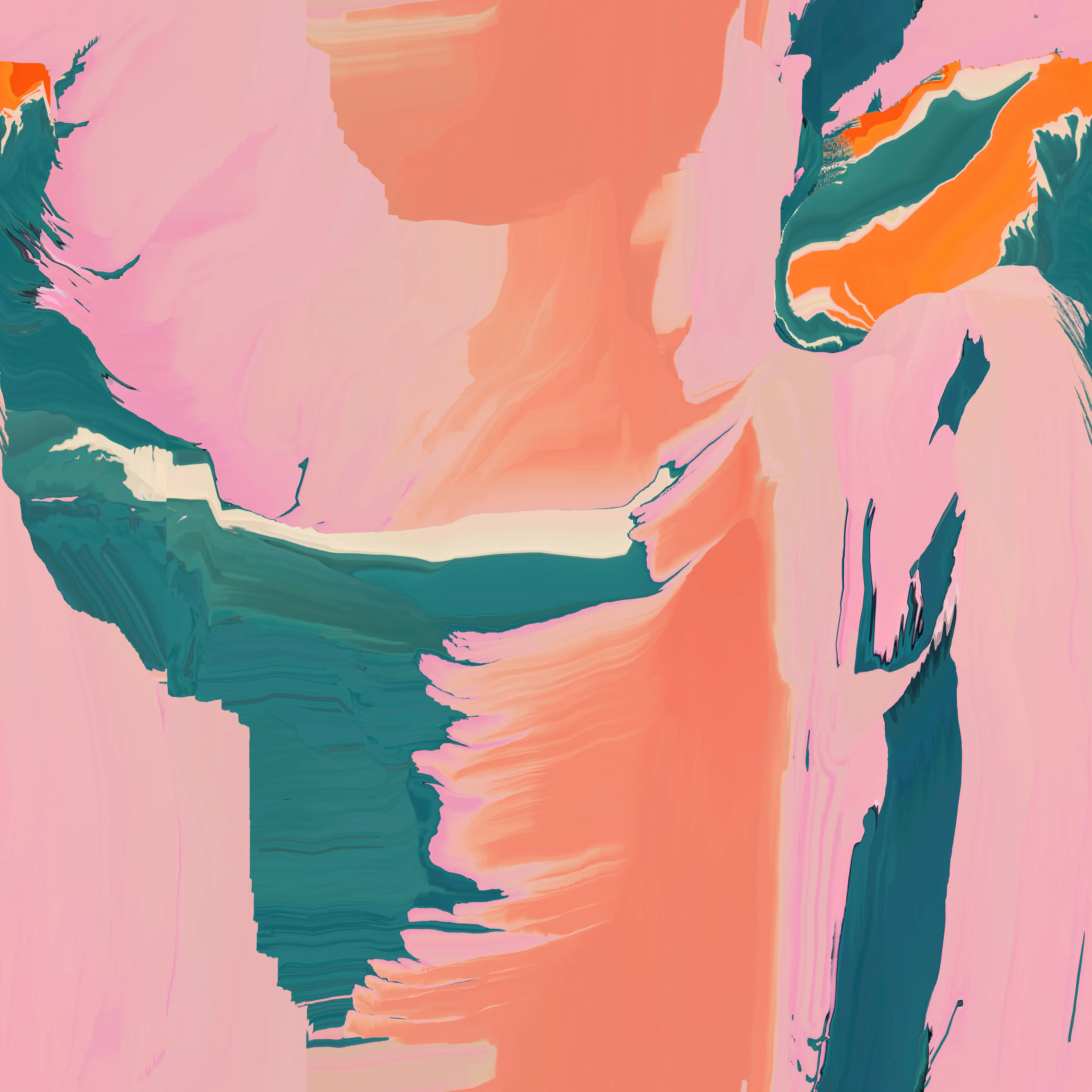 What is the relationship between color, sound, and movement? Artist Jaime Derringer continues to explore this question in her collection Chromesthesia: Ascend. In this body of work, Derringer investigates the phenomenon of experiencing colors in response to certain sounds or other stimuli. She employs vibrant and contrasting hues to create a sense of movement, energy, and emotion.

Derringer begins with her personal archive of works, both those created on paper and digital paintings. Over the years, Derringer has repeatedly digitally manipulated and distorted these original images using a combination of phone applications, computer software, and AI. Each successive collection or group of works cannibalizes what came before it and is reborn in the wreckage. The final piece is further deconstructed and ultimately reconstructed with a MIDI controller, a device typically used to control or play music, as Derringer turns each knob of the device to distort a section or characteristic of the image. Through this iterative process, she creates a sense of depth and movement within her pieces, as well as a sense of history and evolution.

For Chromesthesia: Ascend, she relinquished that control to a complex algorithm that mirrors the rhythm of her hands guiding the MIDI controller, destroying the works over and over again to form a type of abstract brutalist composition.

Each time the algorithm is run, a new composition is born. The algorithm keeps time and acts like a beat, periodically altering parameters and taking rhythmic snapshots as the composition unfolds. Each piece is composed of a mix of visual parameters of varying rarity which all have a relationship to music and which Derringer names timbre, duration, frequency, and rhythm.