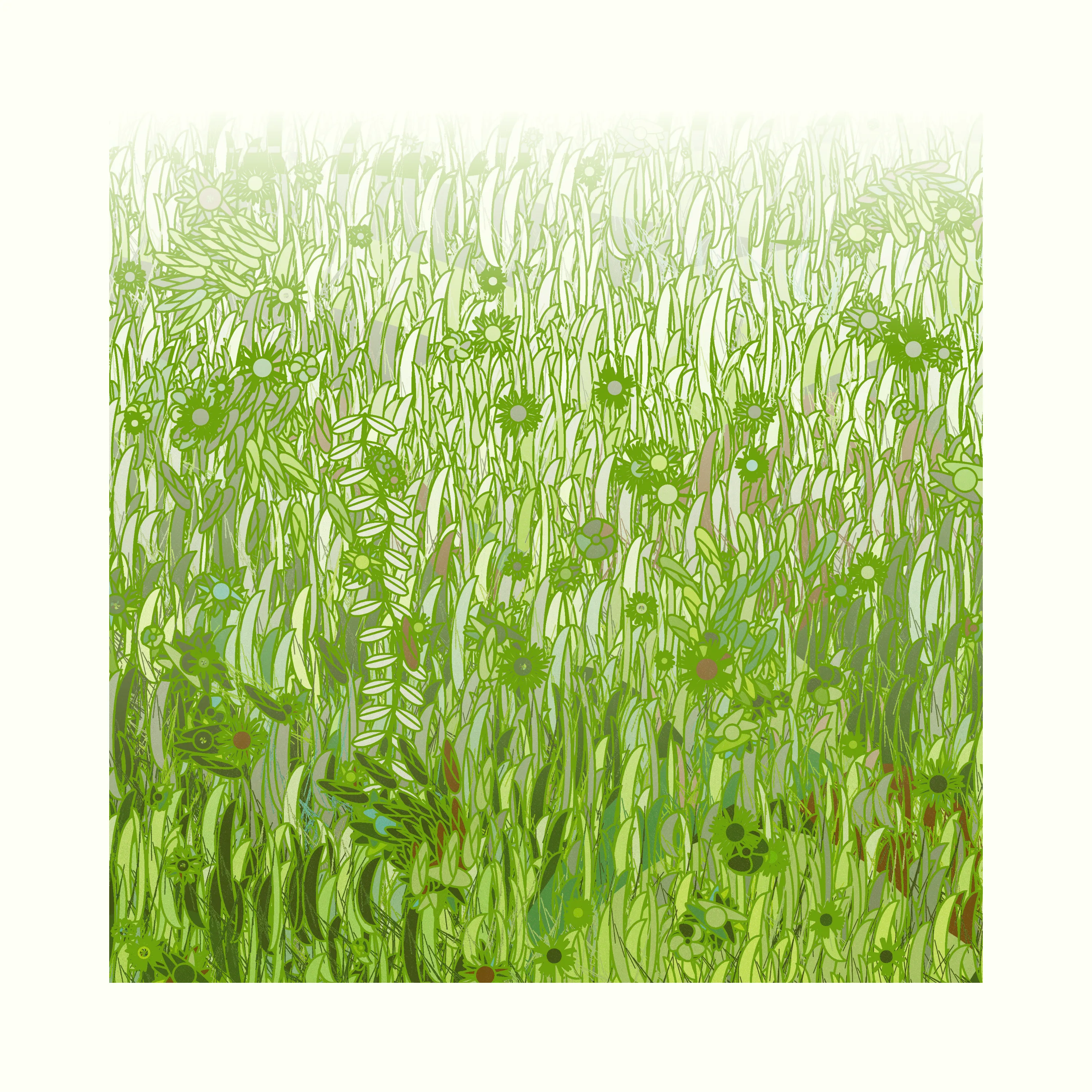 Generated with Javascript, 2022.

These generative pieces are from a p5js script I wrote called "Terroir".  I wanted to create something that could metaphorically let the viewer "touch grass", even on rainy days or on days when the outside world seems so far away.