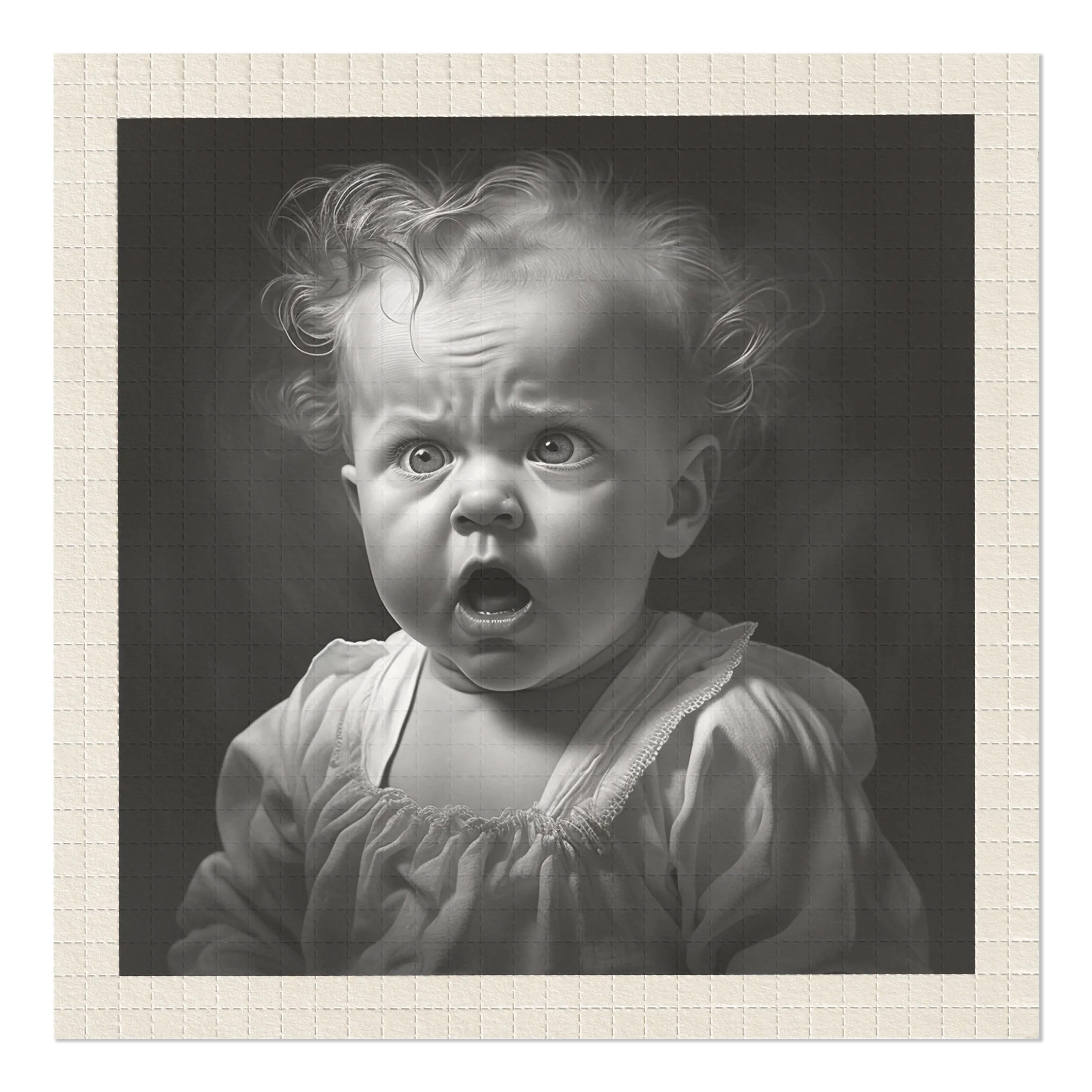 Lucy was a baby like no other. She had a curious mind and was always eager to explore her surroundings. Her parents, while proud of their intelligent daughter, also found themselves constantly on their toes trying to keep up with her antics. They kept a watchful eye on her, making sure she was safe and secure in her crib.

One day, however, Lucy's curiosity got the better of her. While her parents were busy downstairs, she managed to escape her crib and wander into her father's home lab in the spare bedroom. Her father, a scientist, would conduct small experiments in the lab during his free time. Lucy went unnoticed in her adventure, as her parents were preparing for the local photographer to come take their family photo.

As Lucy began to explore her father's lab, she found a small square piece of paper and did what any baby would do – put it in her mouth. She didn't know it then, but that small piece of paper was a powerful hallucinogen that her father had been experimenting with.

Fifteen minutes later, Lucy began her psychedelic journey. Colors exploded in her mind, and she found herself transported to a magical world unlike any she had ever seen before. As she explored this psychedelic wonderland, she felt a strange energy coursing through her body, awakening parts of her brain that she didn't even know existed. The experience was both exhilarating and terrifying.

But little did Lucy know, this experience would change her life forever. As she grew older, she began to realize that her mind was different from others. She was able to solve complex problems with ease and had an extraordinary memory. Her intelligence had skyrocketed, and she had a newfound ability to understand complex scientific concepts. 

As she grew older, Lucy became an essential figure in the world of science, discovering countless cures for diseases and making groundbreaking advances in fields like physics and engineering. She single-handedly solved global warming by finding a way to harness renewable energy, and she even discovered a way to reverse the effects of aging.

Lucy never forgot the small square piece of paper that had started it all. Her curiosity may have gotten her in trouble as a baby, but it led her to become one of the greatest minds the world has ever seen. Showing us all what’s possible when we open our minds and explore the unknown.