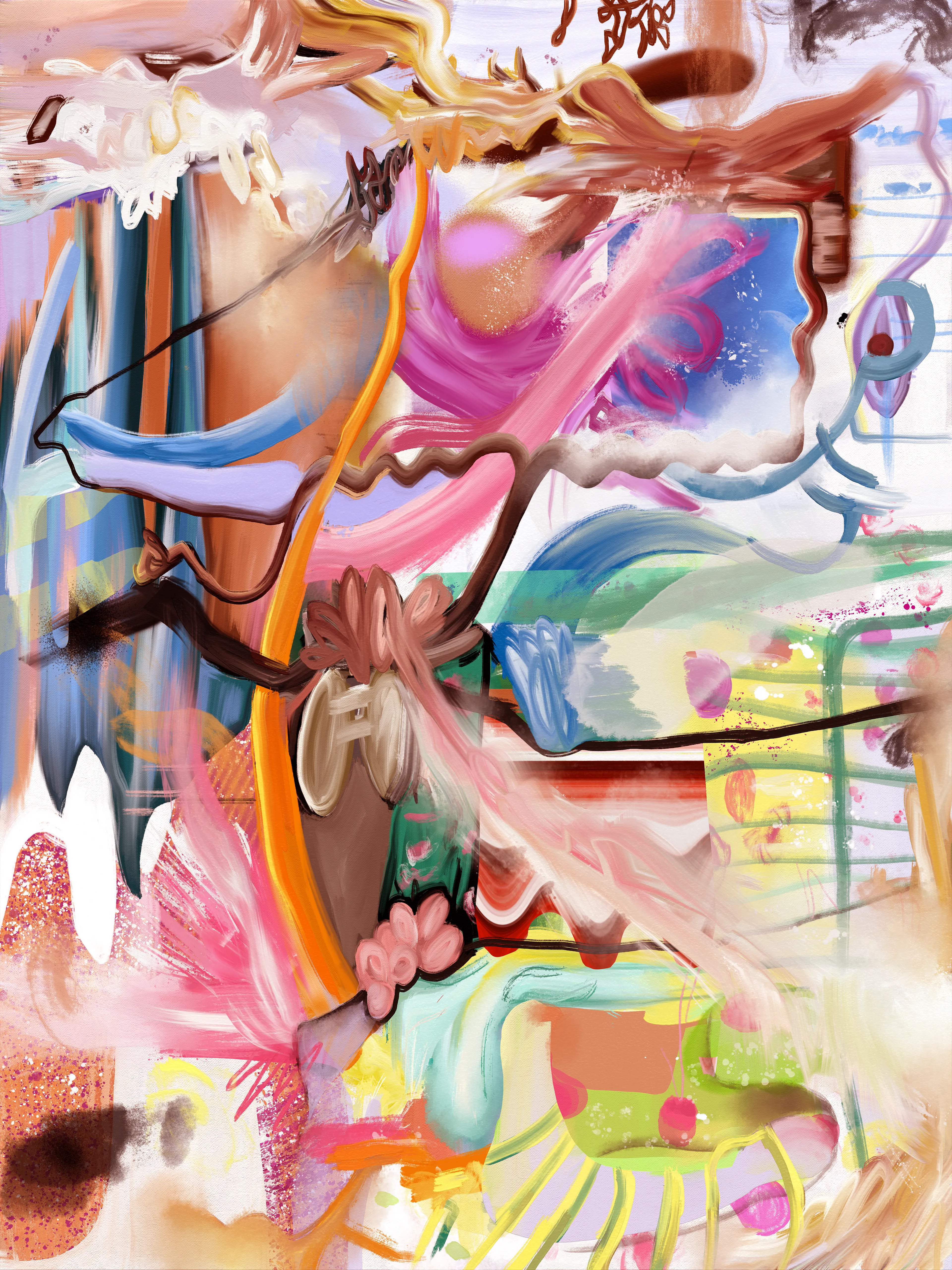 There are unpleasent dreams wich occur when our brain wakes up a little before our body. It's an incomplete awakening, a transition between sleep and wakefulness. This is called sleep paralysis. A person under this state is cognitively awake, but cannot move, talk or even breathe normally. The person is conscious, but remains still.
This painting is inspired in a dream occured during one of those episodes.