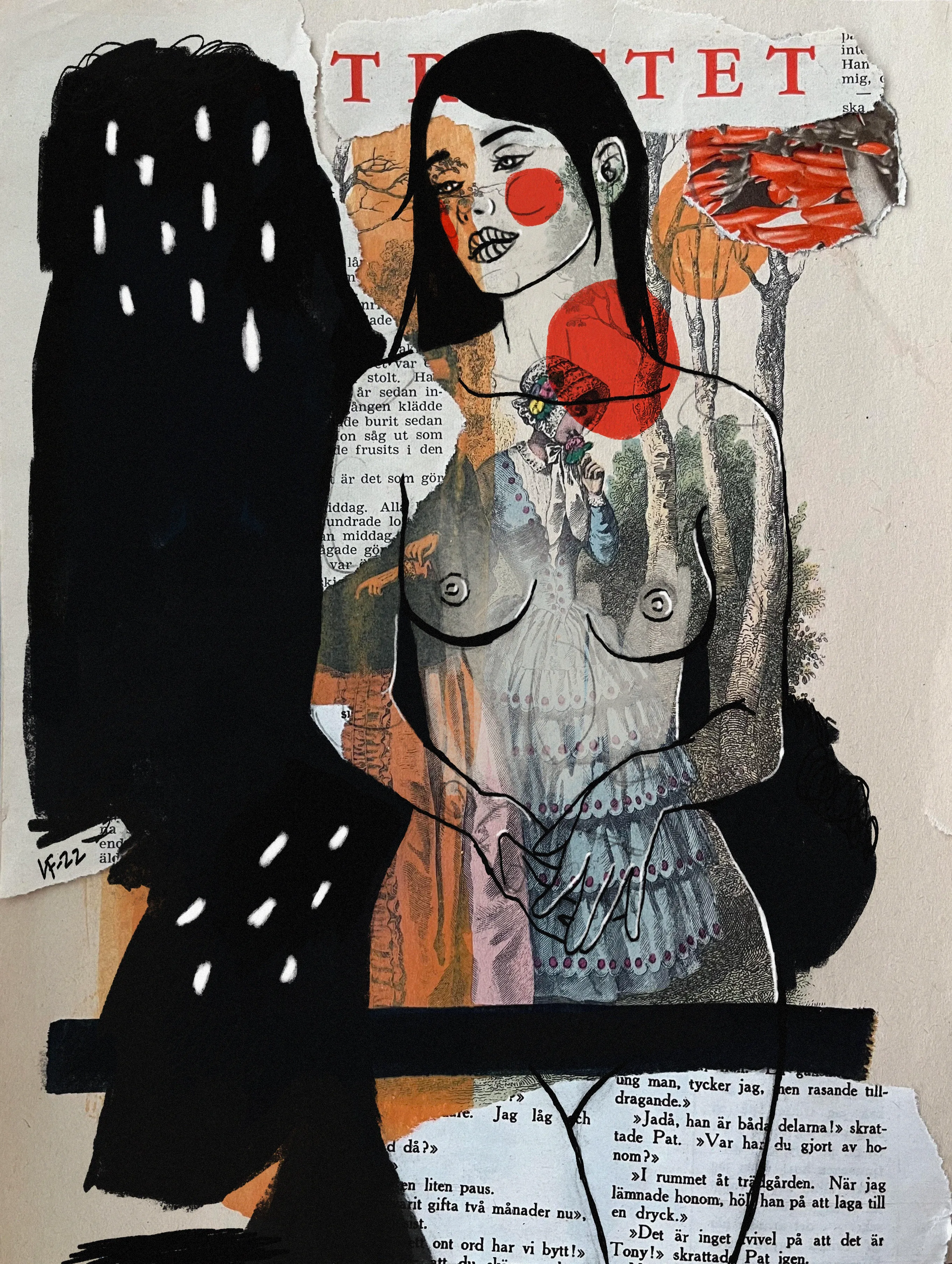 "The Portrait" is a part of the Valentines Day collection. Vintage magazine collage overpainted with acrylic markers. Inspired by Bond-girls and old spy comics. 

Size 2719 × 3608.