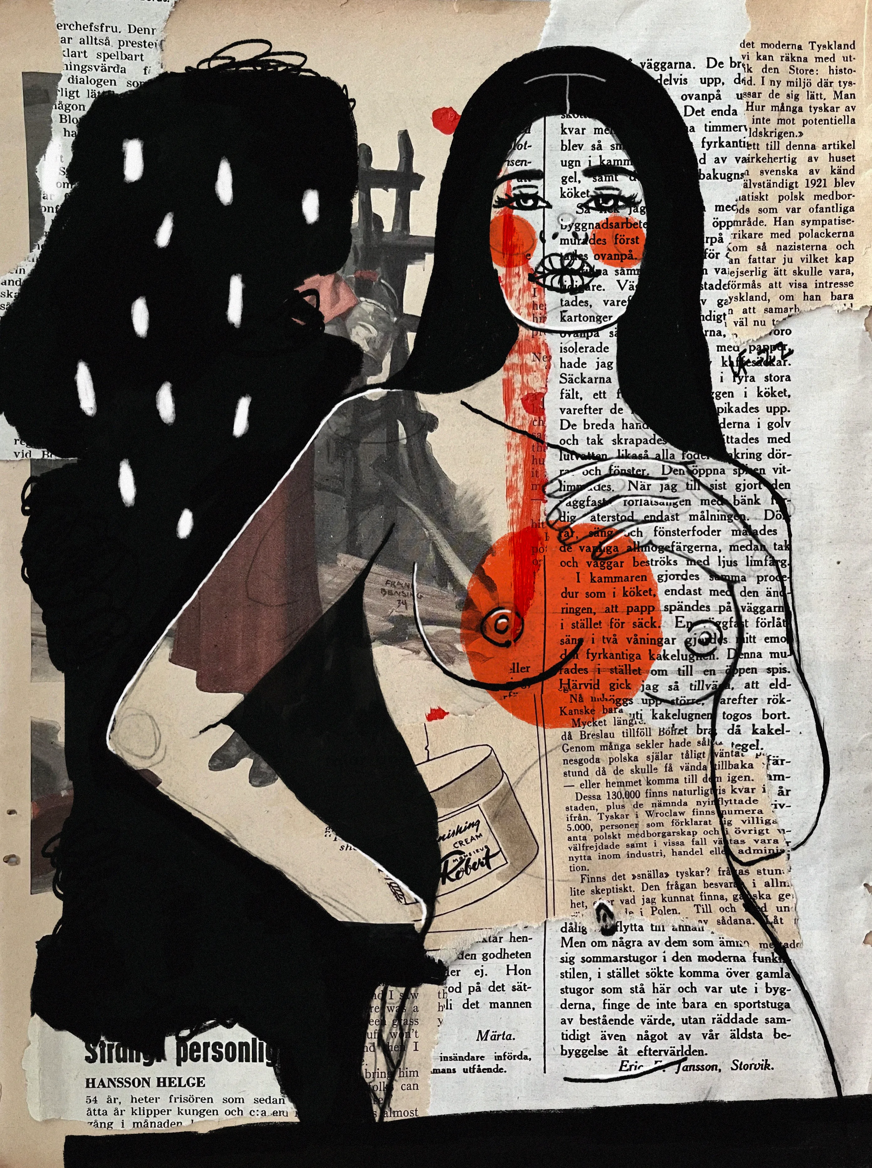 "Strictly Personal" is a part of the Valentines Day collection. Vintage magazine collage overpainted with acrylic markers. Inspired by Bond-girls and old spy comics.