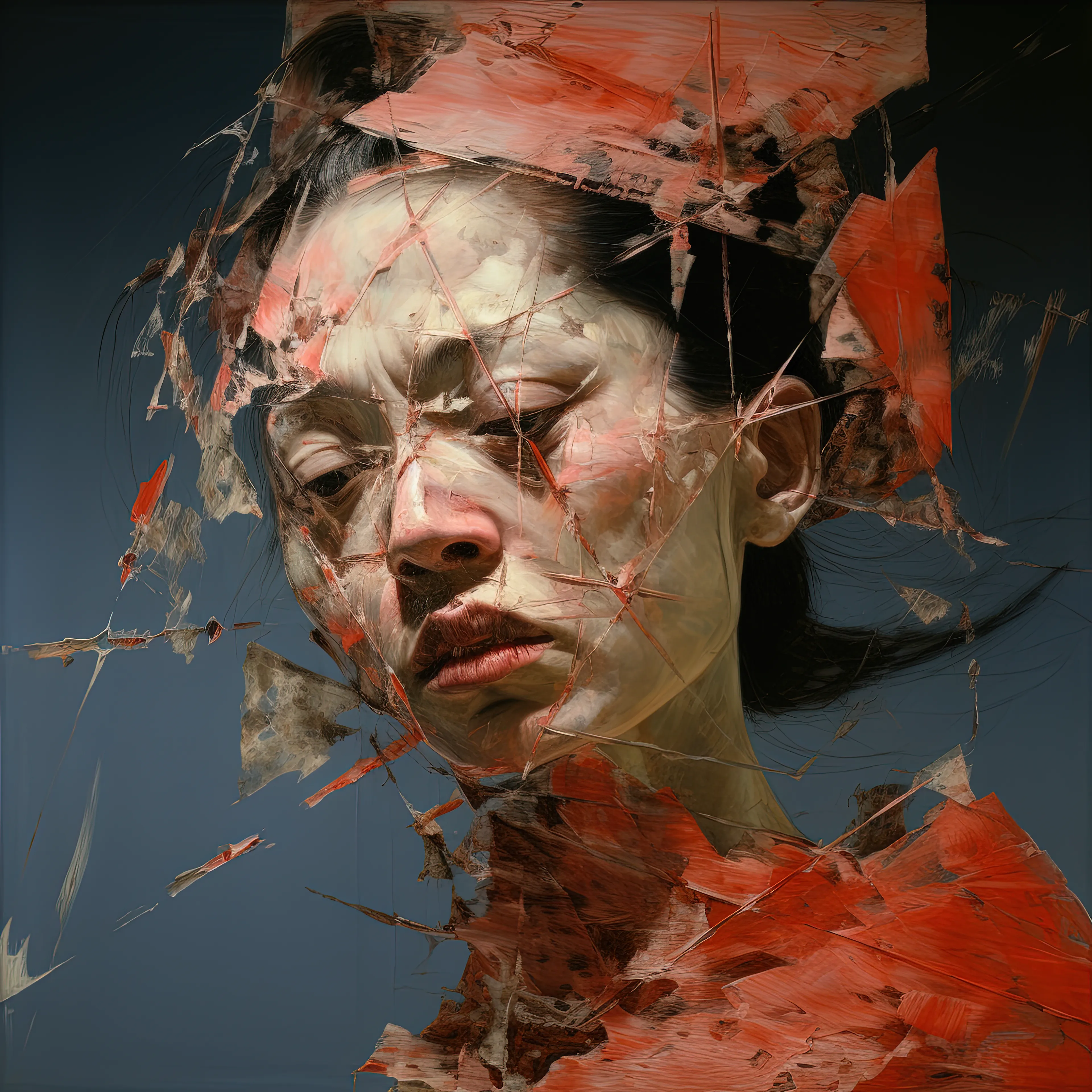 Painted Heads explores painting as a mediated collaborative act. The heads were generated using AI, informed by their ultimate manifestation as fabricated painted (physical) objects, in collaboration with Tender and Artmatr.

Trained and degreed 100% in painting (MFA, BFA), and still maintaining a material based practice, this project resonated with me in a multitude of ways. Earlier in my career, I would have found the proposition of a synthetically fabricated painting anathema, as I held (near evangelical) beliefs that computation possessed its own inherent materiality and thus any attempts at material mimesis were at best kitsch and at worst plain evil.

A textured paint stroke is a natural by-product of an instrument being dragged across a canvas, and the expressive tendencies of the mark are the result of inner, psychological factors of the painter. Over the years I spoke (preached) often about computation having its own inherent materiality including a natural digital artifacting, comparable metaphorically to paint dripping, smearing, etc.

Based on my beliefs in the sanctity of an innate computing materiality, it seemed disingenuous to have computation attempt to mimic natural media/processes, or worse, reflect a romantic physical bias. So, as an obvious material maximalist, what attracted me to this project?

When Adam Berninger of Tender approached me about participating in the exhibition, he explained that Artmatr was not simply reproducing digital images with paint, but pursuing an innovative approach utilizing AI at a fundamental level. Their process involved a multistep, iterative application that also enabled a fair amount of customization; this intrigued me. I had already been thinking of ways of creating physical objects based on my AI NFT work, but hadn’t really gotten very far.

Now, the Painted Heads collection includes 31 AI generated heads, each released as an NFT, redeemable for a physically fabricated painting. The heads are intentionally expressive with extreme textural detail and simulated painterliness. Confronting my own bias against virtual texture/materiality, I wanted to also provide a visual prompt for collaborator Artmatr, as provocation. My hope was that a near impossible problem – recreating the thickness and dimensional textural detail in the images – could elicit new innovative solutions, from both the AI and their artisans.