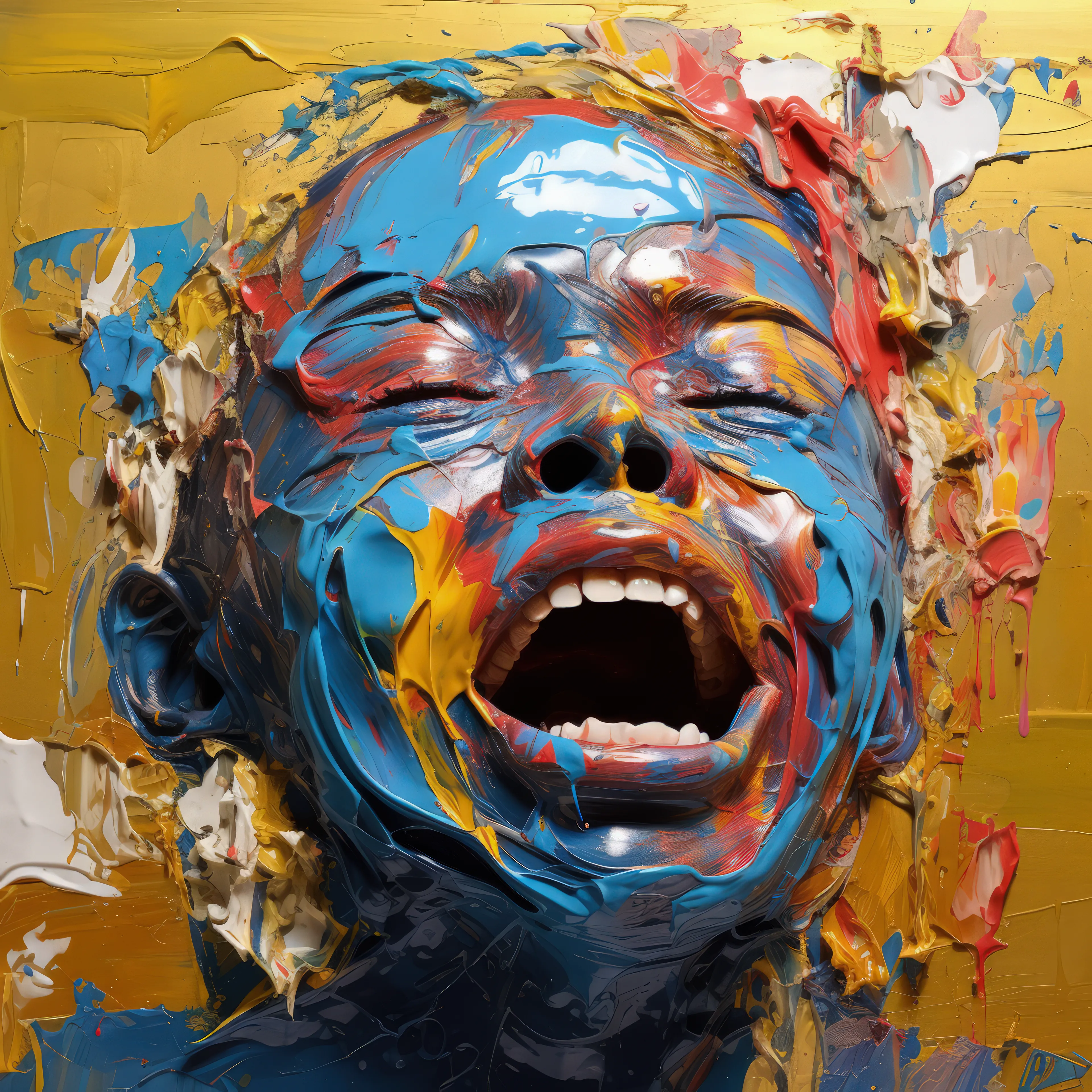 Painted Heads explores painting as a mediated collaborative act. The heads were generated using AI, informed by their ultimate manifestation as fabricated painted (physical) objects, in collaboration with Tender and Artmatr.

Trained and degreed 100% in painting (MFA, BFA), and still maintaining a material based practice, this project resonated with me in a multitude of ways. Earlier in my career, I would have found the proposition of a synthetically fabricated painting anathema, as I held (near evangelical) beliefs that computation possessed its own inherent materiality and thus any attempts at material mimesis were at best kitsch and at worst plain evil.

A textured paint stroke is a natural by-product of an instrument being dragged across a canvas, and the expressive tendencies of the mark are the result of inner, psychological factors of the painter. Over the years I spoke (preached) often about computation having its own inherent materiality including a natural digital artifacting, comparable metaphorically to paint dripping, smearing, etc.

Based on my beliefs in the sanctity of an innate computing materiality, it seemed disingenuous to have computation attempt to mimic natural media/processes, or worse, reflect a romantic physical bias. So, as an obvious material maximalist, what attracted me to this project?

When Adam Berninger of Tender approached me about participating in the exhibition, he explained that Artmatr was not simply reproducing digital images with paint, but pursuing an innovative approach utilizing AI at a fundamental level. Their process involved a multistep, iterative application that also enabled a fair amount of customization; this intrigued me. I had already been thinking of ways of creating physical objects based on my AI NFT work, but hadn’t really gotten very far.

Now, the Painted Heads collection includes 31 AI generated heads, each released as an NFT, redeemable for a physically fabricated painting. The heads are intentionally expressive with extreme textural detail and simulated painterliness. Confronting my own bias against virtual texture/materiality, I wanted to also provide a visual prompt for collaborator Artmatr, as provocation. My hope was that a near impossible problem – recreating the thickness and dimensional textural detail in the images – could elicit new innovative solutions, from both the AI and their artisans.