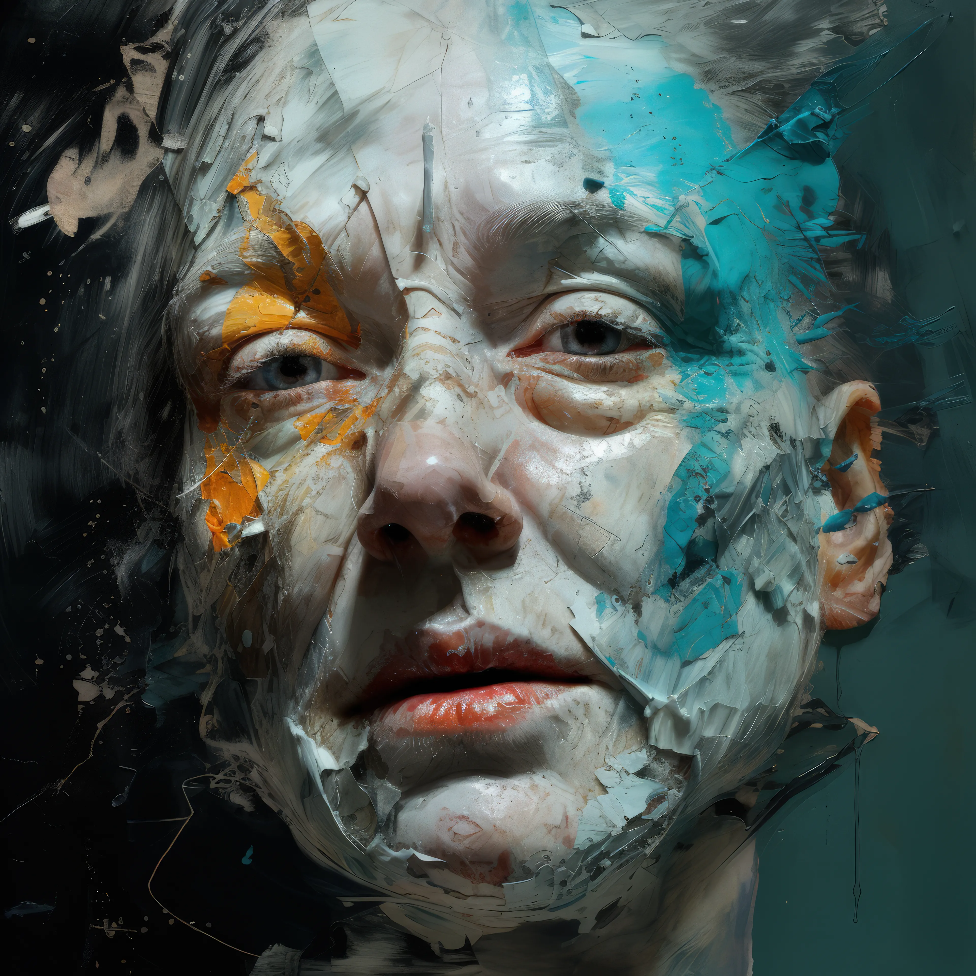 Painted Heads explores painting as a mediated collaborative act. The heads were generated using AI, informed by their ultimate manifestation as fabricated painted (physical) objects, in collaboration with Tender and Artmatr.

Trained and degreed 100% in painting (MFA, BFA), and still maintaining a material based practice, this project resonated with me in a multitude of ways. Earlier in my career, I would have found the proposition of a synthetically fabricated painting anathema, as I held (near evangelical) beliefs that computation possessed its own inherent materiality and thus any attempts at material mimesis were at best kitsch and at worst plain evil.

A textured paint stroke is a natural by-product of an instrument being dragged across a canvas, and the expressive tendencies of the mark are the result of inner, psychological factors of the painter. Over the years I spoke (preached) often about computation having its own inherent materiality including a natural digital artifacting, comparable metaphorically to paint dripping, smearing, etc.

Based on my beliefs in the sanctity of an innate computing materiality, it seemed disingenuous to have computation attempt to mimic natural media/processes, or worse, reflect a romantic physical bias. So, as an obvious material maximalist, what attracted me to this project?

When Adam Berninger of Tender approached me about participating in the exhibition, he explained that Artmatr was not simply reproducing digital images with paint, but pursuing an innovative approach utilizing AI at a fundamental level. Their process involved a multistep, iterative application that also enabled a fair amount of customization; this intrigued me. I had already been thinking of ways of creating physical objects based on my AI NFT work, but hadn’t really gotten very far.

Now, the Painted Heads collection includes 31 AI generated heads, each released as an NFT, redeemable for a physically fabricated painting. The heads are intentionally expressive with extreme textural detail and simulated painterliness. Confronting my own bias against virtual texture/materiality, I wanted to also provide a visual prompt for collaborator Artmatr, as provocation. My hope was that a near impossible problem – recreating the thickness and dimensional textural detail in the images – could elicit new innovative solutions, from both the AI and their artisans.