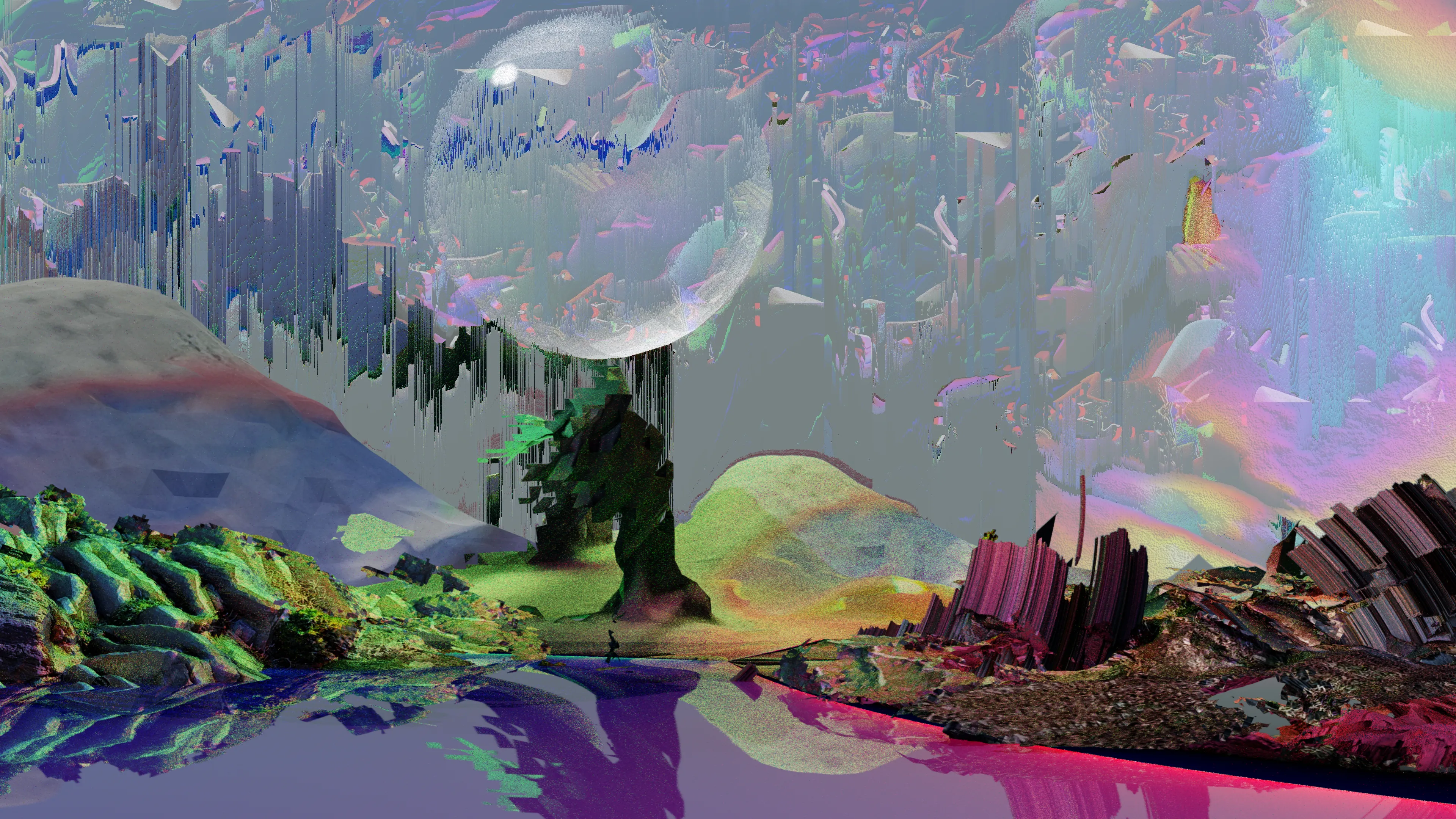 From the terrain itself, a natural Arc was formed. When passing through it, a certain energy emits where the one who who passes through finds themselves bridged to a fictional or perhaps very real Pompano. 

Created with various processes: Photogrammetry, VR sculpting, Videofeedback, Pixelsorting

Rendered in Blender
4k PNG

Sky Goodman in a multi-media artist and poet who draws inspiration from nature, landscape paintings and science fiction literature. 