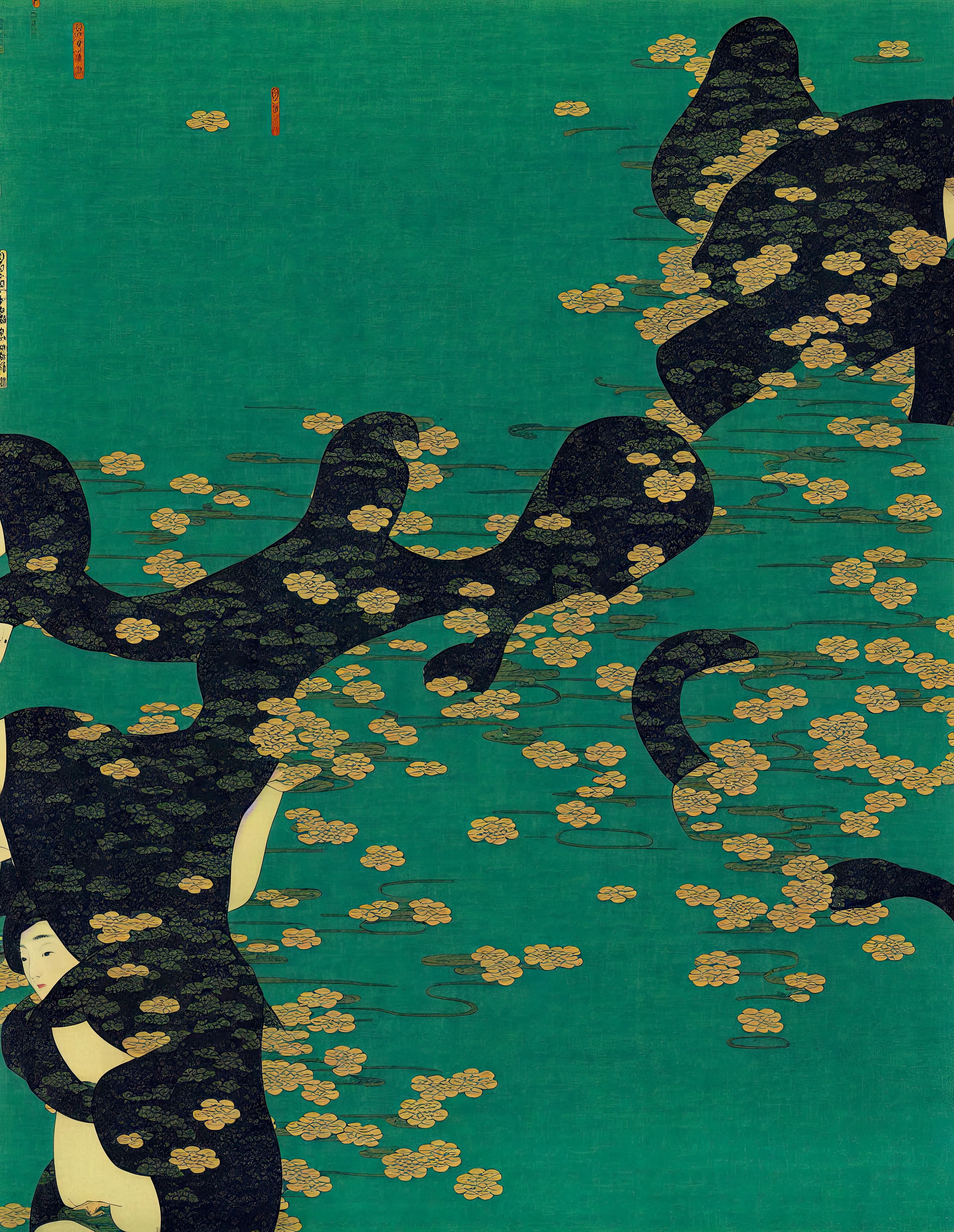 Wabi-Sabi Syntax is a conversation between tradition and technology, control and chance, past and future. It is a need to search, for meaning in imperfection, for truth in error, and for the self in translation. At its heart is the Japanese idea of wabi-sabi, the beauty found in things that are fragile, worn, or incomplete. After years of living in Japan, the artist's sense of what matters in art gradually shifted and became more complex. Perfection no longer seemed fully honest, and flaws began to feel like new fingerprints.
Into this journey, the artist brought something else, his Mexican heritage. Living between two cultures, he carries the weight and wonder of both, along with the uncertainty of that collision. Mexico and Japan are two worlds with different ways of seeing, remembering, and making. What happens when these visions coincide? When their symbols do not match? When one culture misunderstands the other? Rather than smooth over those misalignments, the artist leaned into them. Frictions and misunderstanding became a space for new ideas.
The tool for this new exploration of in-between states and worlds was artificial intelligence. He began feeding his own photographs into the models. He wanted to see how the machine would read his images. Another collision was happening, human and machine. What would it make of his visual memories? What would it get right, or wrong? The AI responded with pictures that resembled traditional Japanese woodblock prints, ukiyo-e, but something was always off. Eureka. He had found a way to visualize all these confronting ideas: perfection and imperfection, cultural dissonance, past and present, memory and reality. These confrontations are palpable in the imperfect representations AI naturally produces. Mistakes became part of the work's grammar, a kind of new syntax made of errors and echoes that condenses the many layers of Derech's life experience.
We are left with questions. Can a flaw carry emotion? Can a misstep be beautiful? Can a machine, in being flawed, reveal something human?