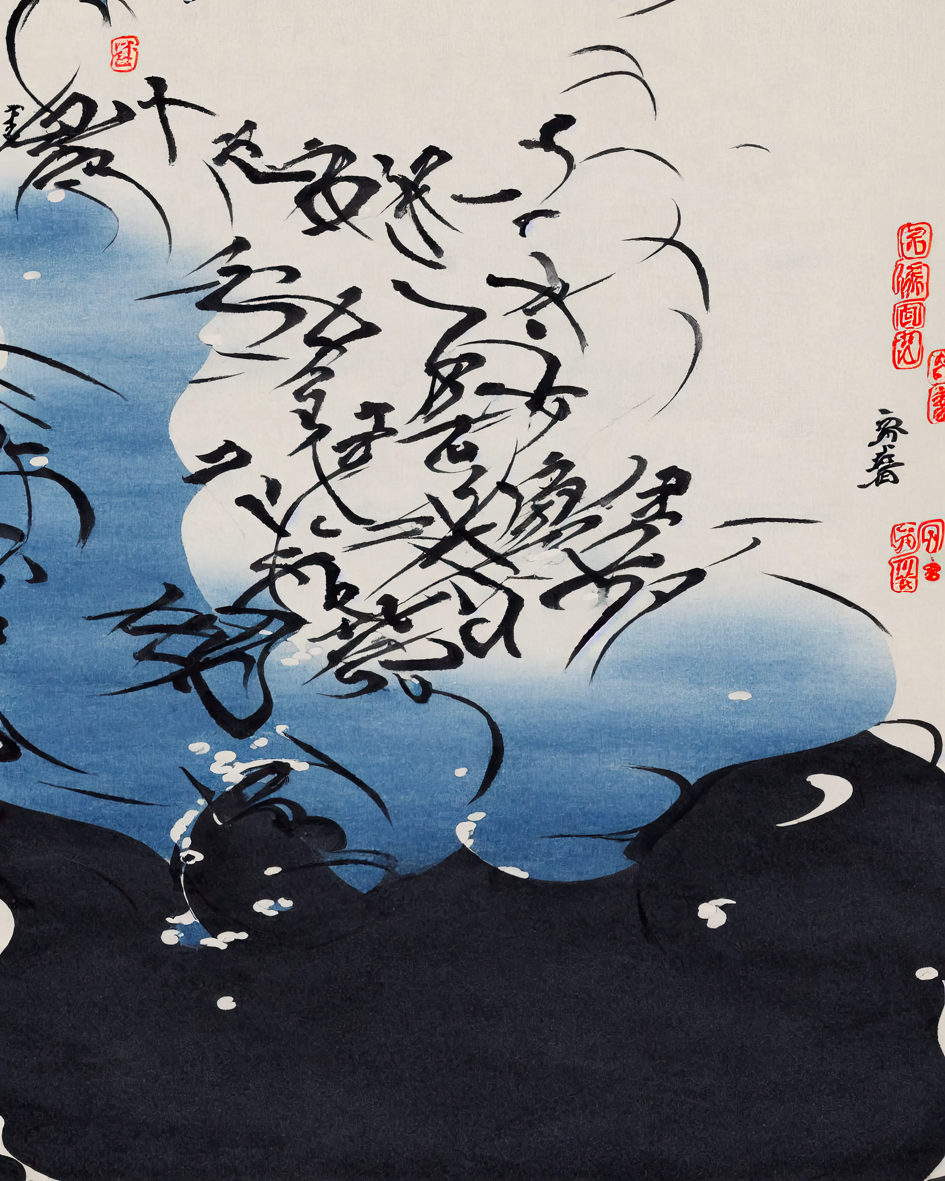 Wabi-Sabi Syntax is a conversation between tradition and technology, control and chance, past and future. It is a need to search, for meaning in imperfection, for truth in error, and for the self in translation. At its heart is the Japanese idea of wabi-sabi, the beauty found in things that are fragile, worn, or incomplete. After years of living in Japan, the artist's sense of what matters in art gradually shifted and became more complex. Perfection no longer seemed fully honest, and flaws began to feel like new fingerprints.
Into this journey, the artist brought something else, his Mexican heritage. Living between two cultures, he carries the weight and wonder of both, along with the uncertainty of that collision. Mexico and Japan are two worlds with different ways of seeing, remembering, and making. What happens when these visions coincide? When their symbols do not match? When one culture misunderstands the other? Rather than smooth over those misalignments, the artist leaned into them. Frictions and misunderstanding became a space for new ideas.
The tool for this new exploration of in-between states and worlds was artificial intelligence. He began feeding his own photographs into the models. He wanted to see how the machine would read his images. Another collision was happening, human and machine. What would it make of his visual memories? What would it get right, or wrong? The AI responded with pictures that resembled traditional Japanese woodblock prints, ukiyo-e, but something was always off. Eureka. He had found a way to visualize all these confronting ideas: perfection and imperfection, cultural dissonance, past and present, memory and reality. These confrontations are palpable in the imperfect representations AI naturally produces. Mistakes became part of the work's grammar, a kind of new syntax made of errors and echoes that condenses the many layers of Derech's life experience.
We are left with questions. Can a flaw carry emotion? Can a misstep be beautiful? Can a machine, in being flawed, reveal something human?