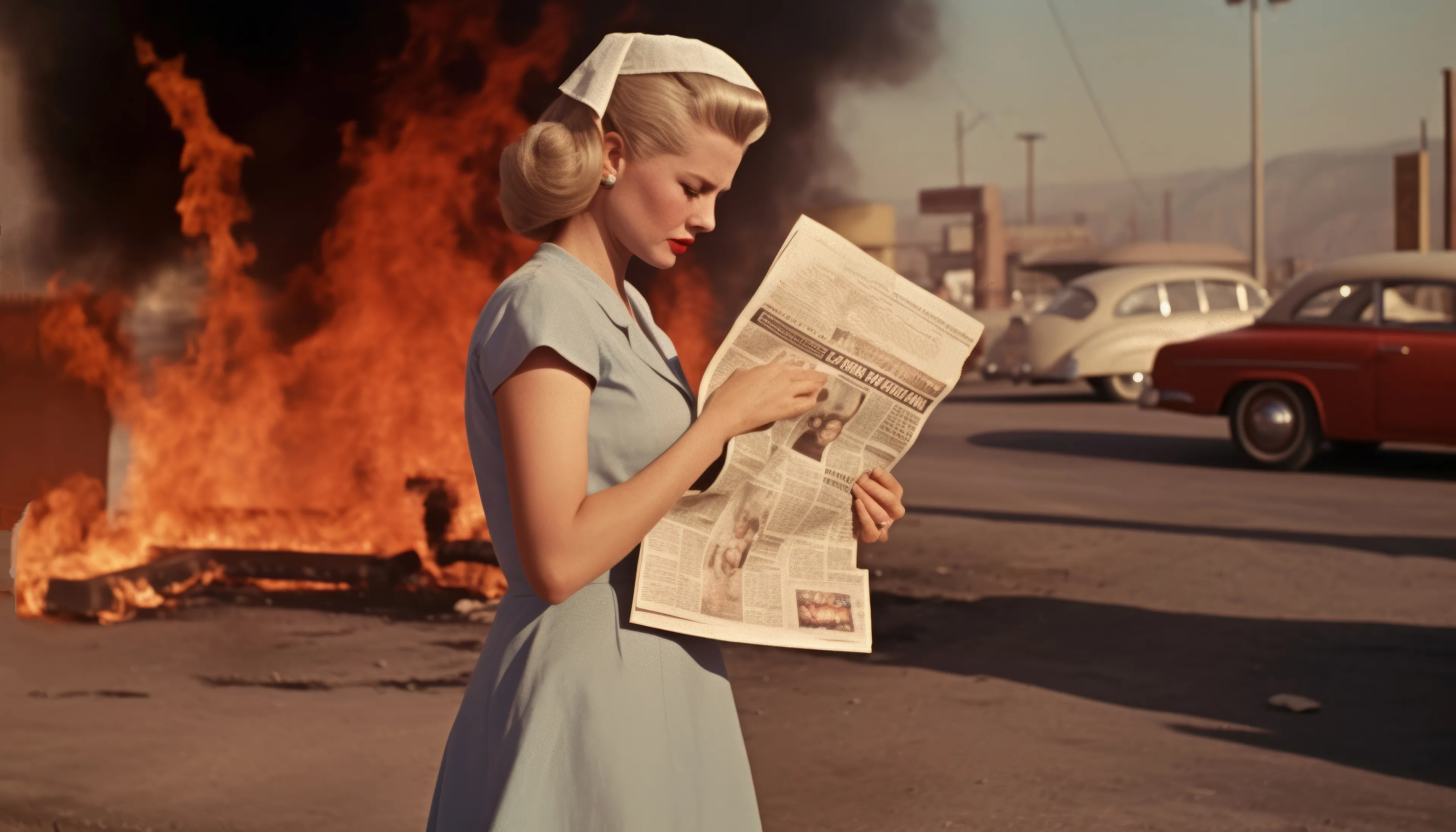 "Las Vegas: Rapid Change in the West" is a collection of AI post-photography that places viewers into a discussion on what it means to experience personal, societal, and environmental change. Through diverse narrative scenarios, this collection captures the glamour, violence, and everyday moments that happen in a mythical version of one of the most dramatic transitions in the American West.

In the 1950s and 1960s, Las Vegas experienced a rapid transition from a quiet, rural desert town into a major tourist destination, run by the mob, that hosted an increasing mobile US population. Las Vegas quickly evolved into a mythical place in people's minds where perception, "reality' and lived experiences are often in conflict. Life goes on, but it is often weird.

Post-prompt editing is kept to a minimum to allow the strangeness and quirks of AI to come through, providing a historical look at what MidJourney was like during this particular time with these specific circumstances.

Midjourney V5 (5, 5.1 & 5.2)  
Topaz upscale for size  
5824 x 3328 pixels

Pop Punk