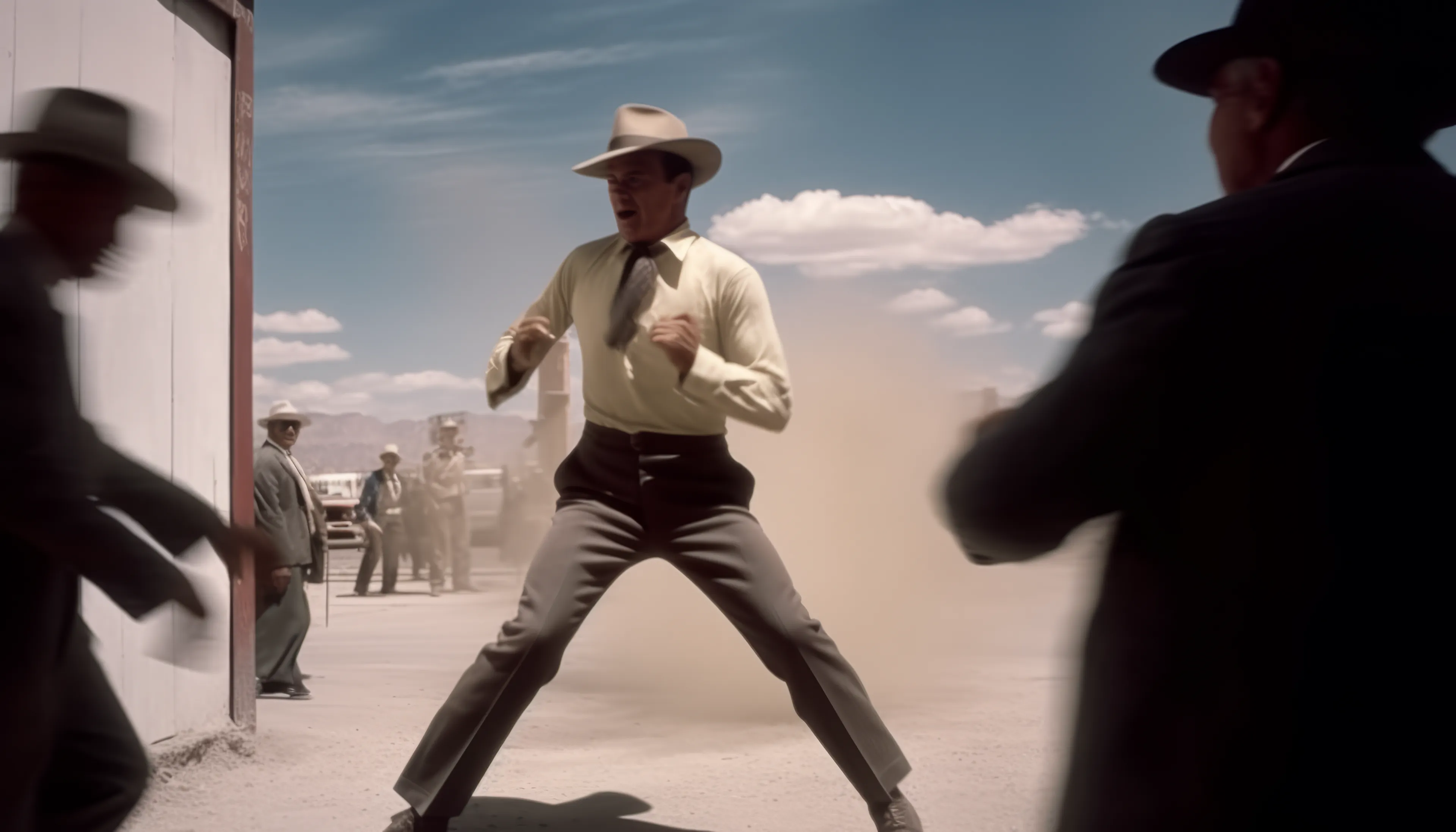 "Las Vegas: Rapid Change in the West" is a collection of AI post-photography that places viewers into a discussion on what it means to experience personal, societal, and environmental change. Through diverse narrative scenarios, this collection captures the glamour, violence, and everyday moments that happen in a mythical version of one of the most dramatic transitions in the American West.

In the 1950s and 1960s, Las Vegas experienced a rapid transition from a quiet, rural desert town into a major tourist destination, run by the mob, that hosted an increasing mobile US population. Las Vegas quickly evolved into a mythical place in people's minds where perception, "reality' and lived experiences are often in conflict. Life goes on, but it is often weird.

Post-prompt editing is kept to a minimum to allow the strangeness and quirks of AI to come through, providing a historical look at what MidJourney was like during this particular time with these specific circumstances.

Midjourney V5 (5, 5.1 & 5.2)  
Topaz upscale for size  
5824 x 3328 pixels

Pop Punk