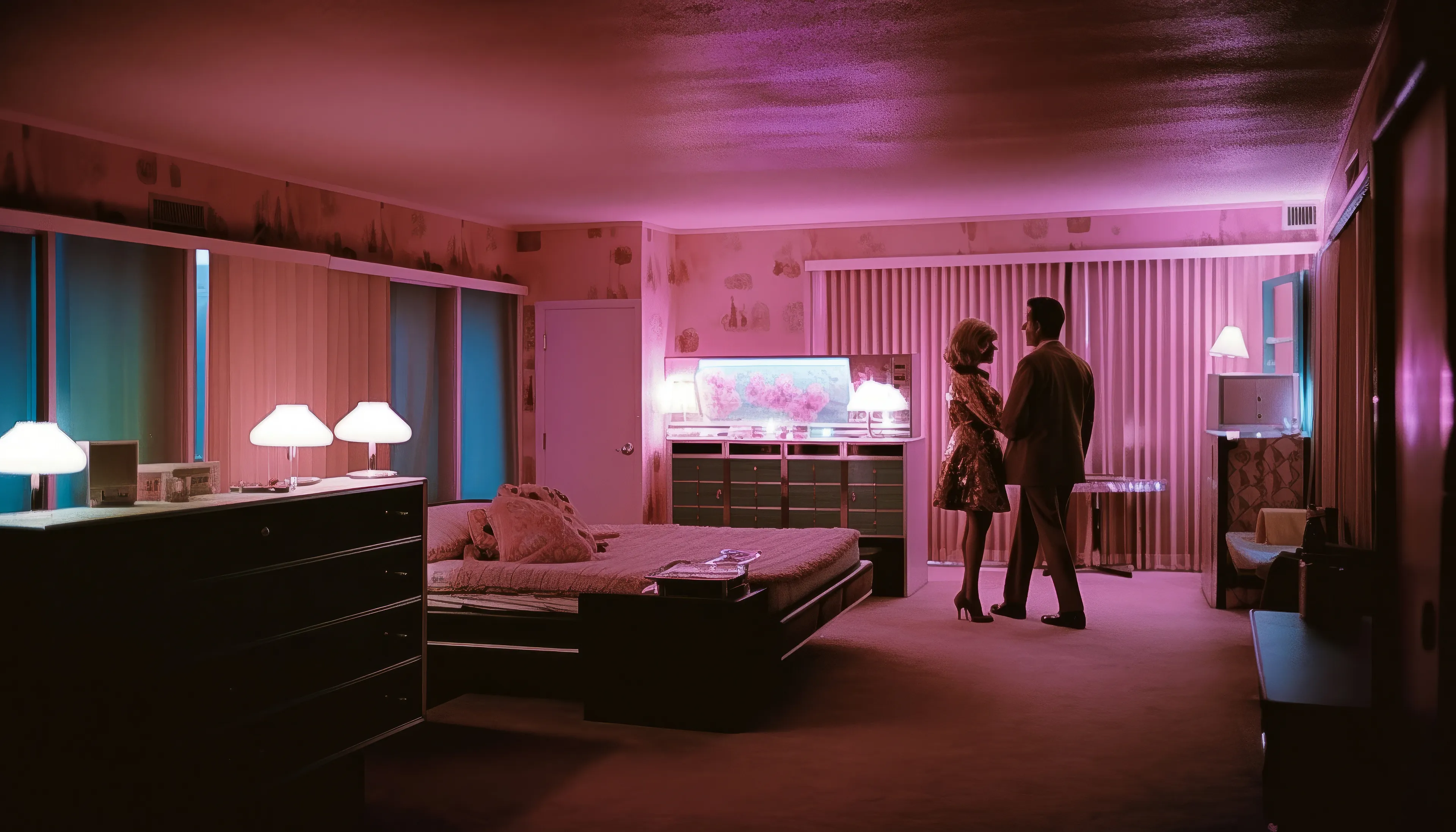 "Las Vegas: Rapid Change in the West" is a collection of AI post-photography that places viewers into a discussion on what it means to experience personal, societal, and environmental change. Through diverse narrative scenarios, this collection captures the glamour, violence, and everyday moments that happen in a mythical version of one of the most dramatic transitions in the American West.

In the 1950s and 1960s, Las Vegas experienced a rapid transition from a quiet, rural desert town into a major tourist destination, run by the mob, that hosted an increasing mobile US population. Las Vegas quickly evolved into a mythical place in people's minds where perception, "reality' and lived experiences are often in conflict. Life goes on, but it is often weird.

Post-prompt editing is kept to a minimum to allow the strangeness and quirks of AI to come through, providing a historical look at what MidJourney was like during this particular time with these specific circumstances.

Midjourney V5 (5, 5.1 & 5.2)  
Topaz upscale for size  
5824 x 3328 pixels

Pop Punk