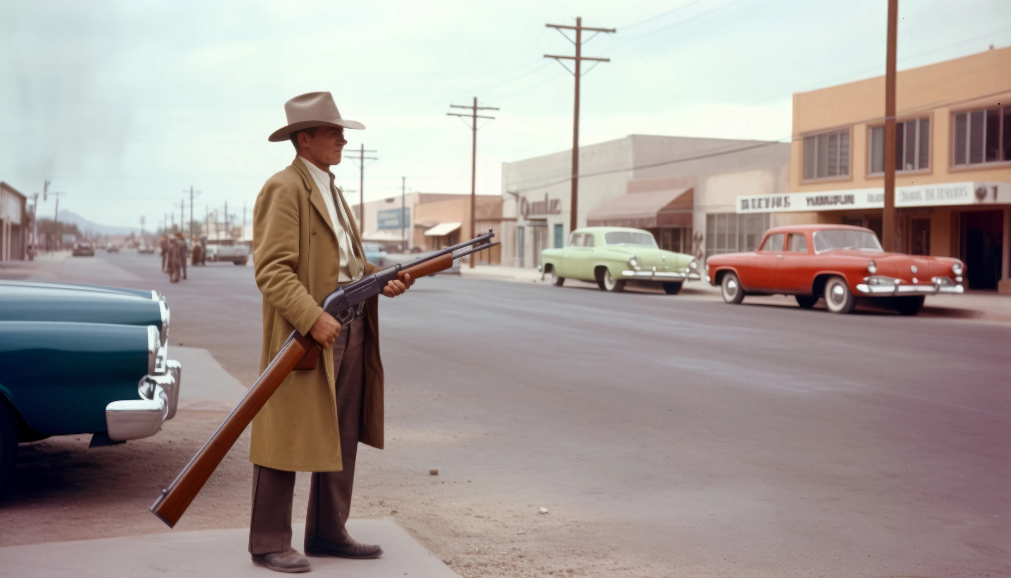"Las Vegas: Rapid Change in the West" is a collection of AI post-photography that places viewers into a discussion on what it means to experience personal, societal, and environmental change. Through diverse narrative scenarios, this collection captures the glamour, violence, and everyday moments that happen in a mythical version of one of the most dramatic transitions in the American West.

In the 1950s and 1960s, Las Vegas experienced a rapid transition from a quiet, rural desert town into a major tourist destination, run by the mob, that hosted an increasing mobile US population. Las Vegas quickly evolved into a mythical place in people's minds where perception, "reality' and lived experiences are often in conflict. Life goes on, but it is often weird.

Post-prompt editing is kept to a minimum to allow the strangeness and quirks of AI to come through, providing a historical look at what MidJourney was like during this particular time with these specific circumstances.

Midjourney V5 (5, 5.1 & 5.2)  
Topaz upscale for size  
5824 x 3328 pixels

Pop Punk