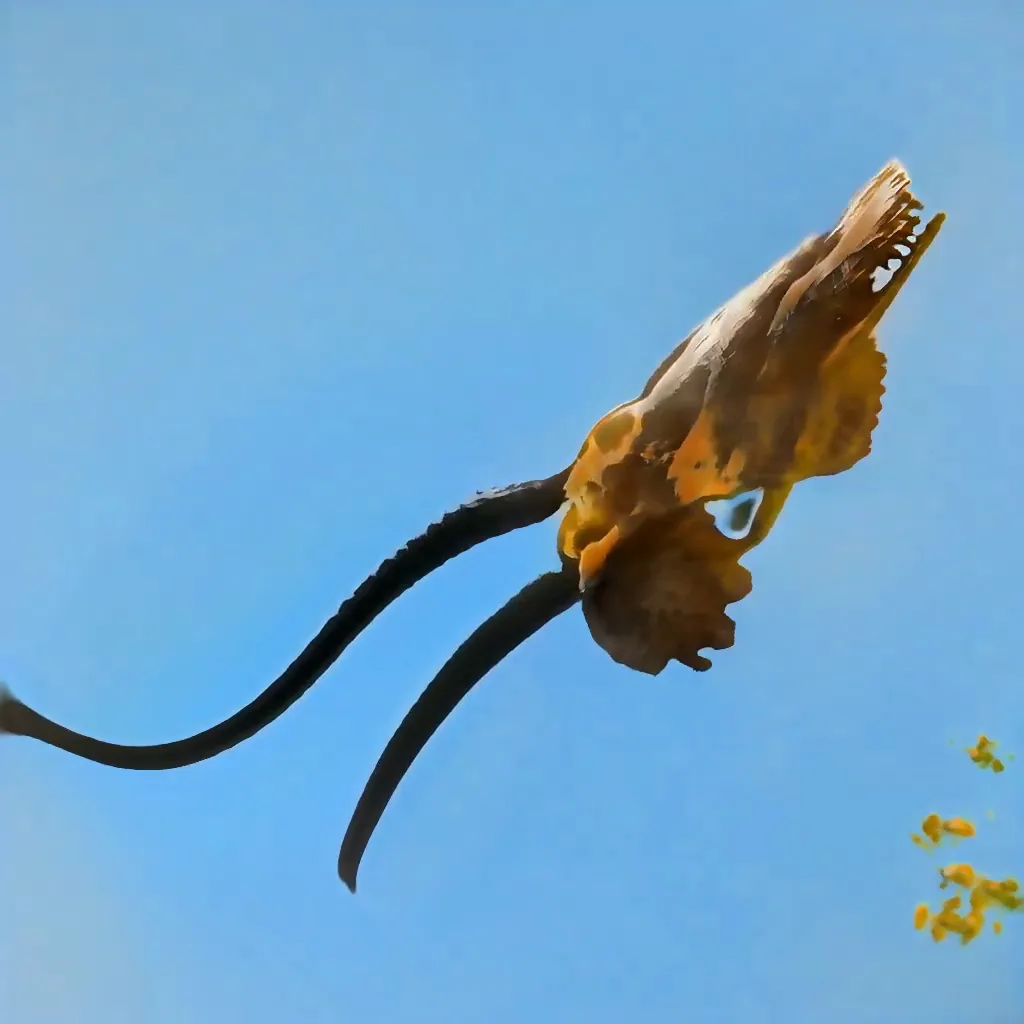 Bones in the sky in a vanishing of the genuine. The physical reality enters hyperreality through film photographs via a GAN Generative Adversarial Network. Inspired by Georgia O'Keefe by way of Jean Baudrillard. This is a special selection by a viewer of Bones In The Sky Marfa from a live feed of the model generating unique images never to be seen again.