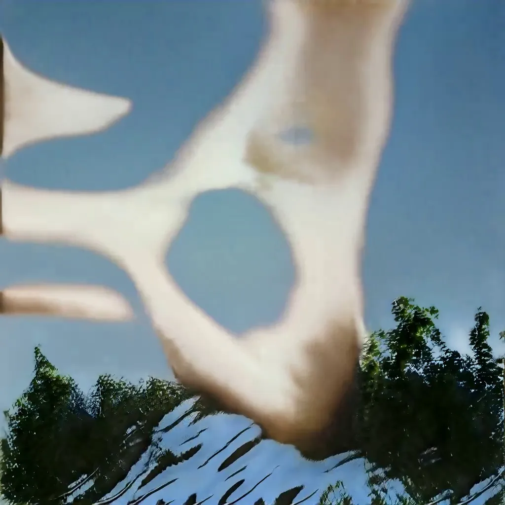 Bones in the sky in a vanishing of the genuine. The physical reality enters hyperreality through film photographs via a GAN Generative Adversarial Network. Inspired by Georgia O'Keefe by way of Jean Baudrillard. This is a special selection by a viewer of Bones In The Sky Marfa from a live feed of the model generating unique images never to be seen again.