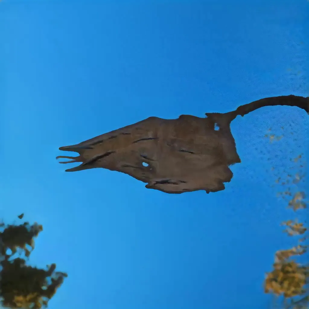 Bones in the sky in a vanishing of the genuine. The physical reality enters hyperreality through film photographs via a GAN Generative Adversarial Network. Inspired by Georgia O'Keefe by way of Jean Baudrillard. This is a special selection by a viewer of Bones In The Sky Marfa from a live feed of the model generating unique images never to be seen again.