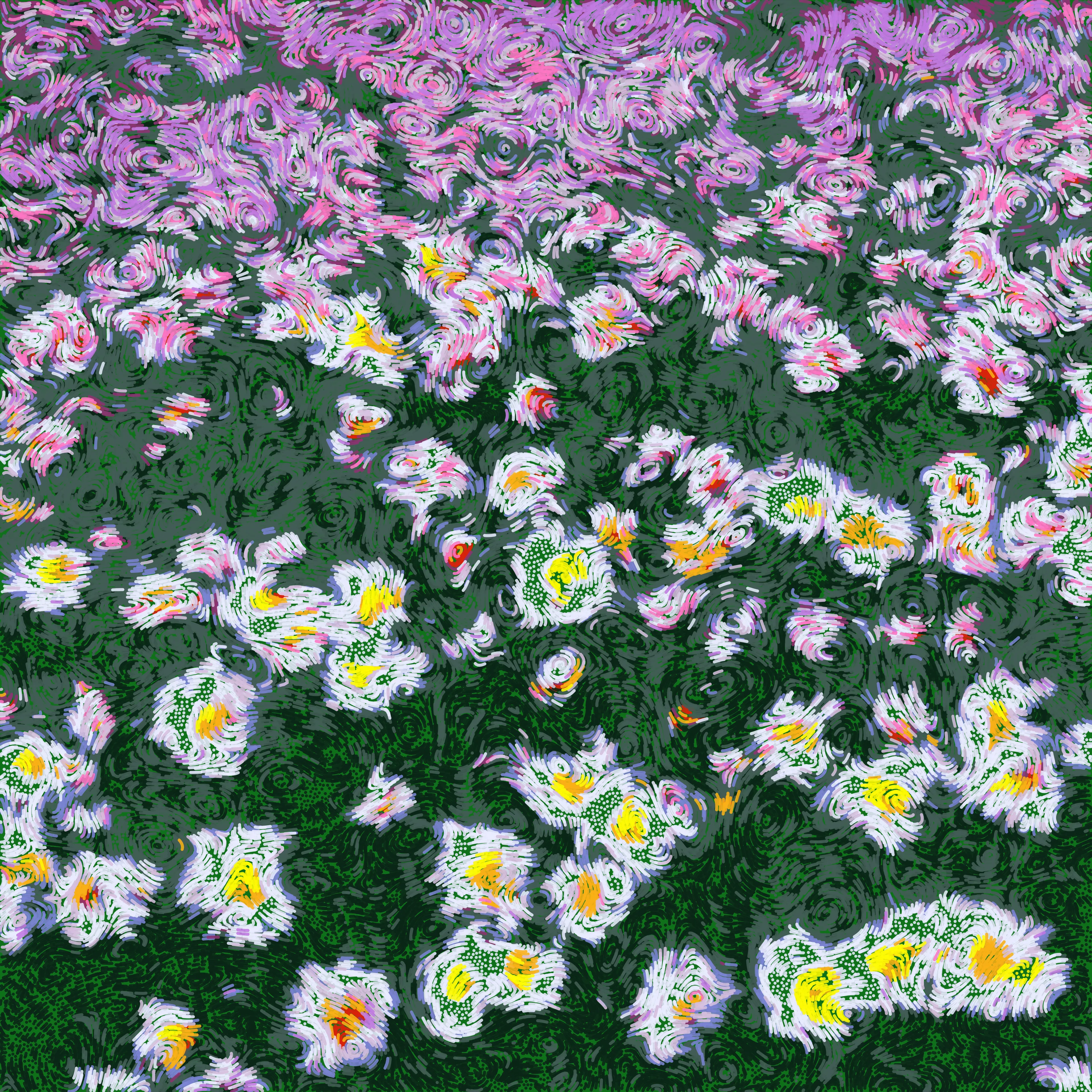 After the Rain is a generative digital artwork and physical plotter painting, part of the Spring Days collection. A series of generative outputs that evoke the feeling of renewal, joy, and life.  

The digital artwork is 12,000 x 12,000 pixels.

The winning bidder or buyer will receive the physical plotter painting on canvas. Shipping Included.

Size Unframed: 30” x 30”  

Medium: Acrylic paint on canvas