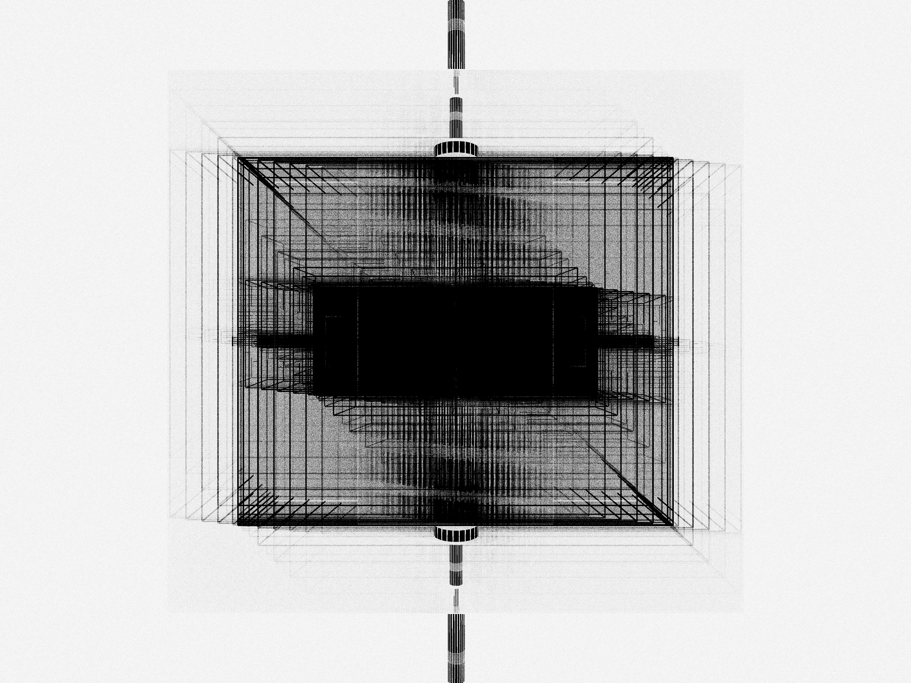 Iskra Velitchkova entered 2023 with a clear goal—to slow down. After two frenetic years she needed to take a step back and focus on developing her technique and art practice. ESCAPE is the product of this pace change, its icon, and a map guiding us towards this same freedom.

For Velitchkova the relationship between artist and machine is deeply collaborative, nurturing unexpected elements that emerge from the code. This algorithm began in systems that balance order and chaos. First a distinctive style reminiscent of architectural maps emerged. From this grew the brutalism characteristic of former Soviet cityscapes of the artist’s early childhood in Bulgaria. Ultimately stifled by this rigidity and repetition, Velitchkova pushed the algorithm further—breaking it and in the result discovering the form of an opera house, a structure that had become a symbol of freedom to the artist, the promise of losing oneself in art.

The overwhelming superstructure of architectural lines breaks the picture plane and seems to go beyond three dimensionality. By avoiding easy categorization, the viewer spends time considering the forms and making sense of the composition. It becomes possible to escape everyday concerns for a moment longer, lost in the almost mathematical task of viewing these geometries. The opera house icon emerges as an antidote to these illusive structures. This central figure is suddenly recognizable as a flat or three dimensional shape. Whether in dense black or highlighted as a central white figure, it is a condensation point, a place for our mind to rest. The images combine the icons of this escape but also serve as a visual guide to achieving it.

We are reminded of what art can offer us—mental freedom. Yet ultimately this is an illusion. Just as the opera is a staged fiction with its own rules and schedule, this composition is not real; it is a staged performance specifically created to evoke this reaction.