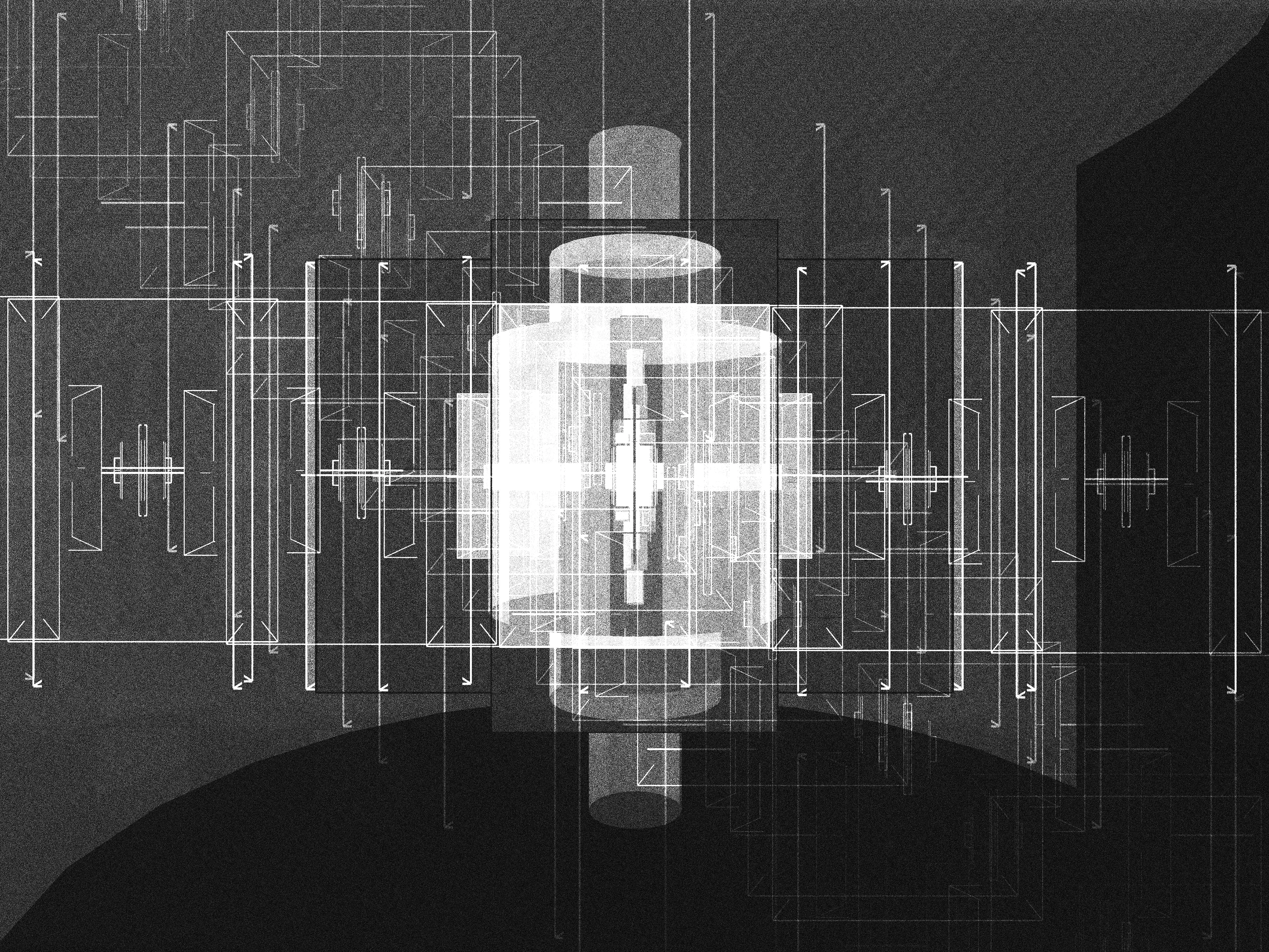 Iskra Velitchkova entered 2023 with a clear goal—to slow down. After two frenetic years she needed to take a step back and focus on developing her technique and art practice. ESCAPE is the product of this pace change, its icon, and a map guiding us towards this same freedom.

For Velitchkova the relationship between artist and machine is deeply collaborative, nurturing unexpected elements that emerge from the code. This algorithm began in systems that balance order and chaos. First a distinctive style reminiscent of architectural maps emerged. From this grew the brutalism characteristic of former Soviet cityscapes of the artist’s early childhood in Bulgaria. Ultimately stifled by this rigidity and repetition, Velitchkova pushed the algorithm further—breaking it and in the result discovering the form of an opera house, a structure that had become a symbol of freedom to the artist, the promise of losing oneself in art.

The overwhelming superstructure of architectural lines breaks the picture plane and seems to go beyond three dimensionality. By avoiding easy categorization, the viewer spends time considering the forms and making sense of the composition. It becomes possible to escape everyday concerns for a moment longer, lost in the almost mathematical task of viewing these geometries. The opera house icon emerges as an antidote to these illusive structures. This central figure is suddenly recognizable as a flat or three dimensional shape. Whether in dense black or highlighted as a central white figure, it is a condensation point, a place for our mind to rest. The images combine the icons of this escape but also serve as a visual guide to achieving it.

We are reminded of what art can offer us—mental freedom. Yet ultimately this is an illusion. Just as the opera is a staged fiction with its own rules and schedule, this composition is not real; it is a staged performance specifically created to evoke this reaction.