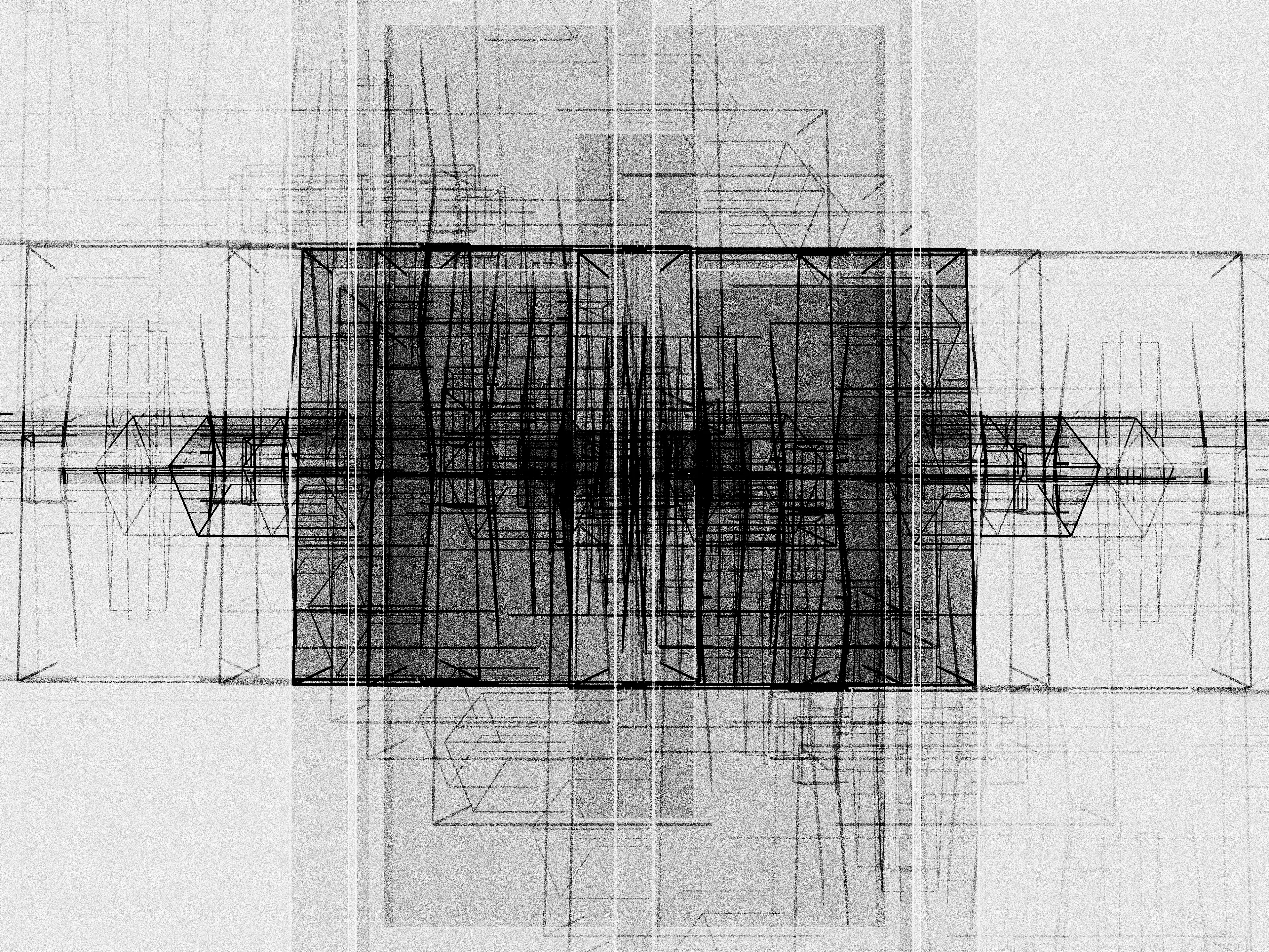 Iskra Velitchkova entered 2023 with a clear goal—to slow down. After two frenetic years she needed to take a step back and focus on developing her technique and art practice. ESCAPE is the product of this pace change, its icon, and a map guiding us towards this same freedom.

For Velitchkova the relationship between artist and machine is deeply collaborative, nurturing unexpected elements that emerge from the code. This algorithm began in systems that balance order and chaos. First a distinctive style reminiscent of architectural maps emerged. From this grew the brutalism characteristic of former Soviet cityscapes of the artist’s early childhood in Bulgaria. Ultimately stifled by this rigidity and repetition, Velitchkova pushed the algorithm further—breaking it and in the result discovering the form of an opera house, a structure that had become a symbol of freedom to the artist, the promise of losing oneself in art.

The overwhelming superstructure of architectural lines breaks the picture plane and seems to go beyond three dimensionality. By avoiding easy categorization, the viewer spends time considering the forms and making sense of the composition. It becomes possible to escape everyday concerns for a moment longer, lost in the almost mathematical task of viewing these geometries. The opera house icon emerges as an antidote to these illusive structures. This central figure is suddenly recognizable as a flat or three dimensional shape. Whether in dense black or highlighted as a central white figure, it is a condensation point, a place for our mind to rest. The images combine the icons of this escape but also serve as a visual guide to achieving it.

We are reminded of what art can offer us—mental freedom. Yet ultimately this is an illusion. Just as the opera is a staged fiction with its own rules and schedule, this composition is not real; it is a staged performance specifically created to evoke this reaction.