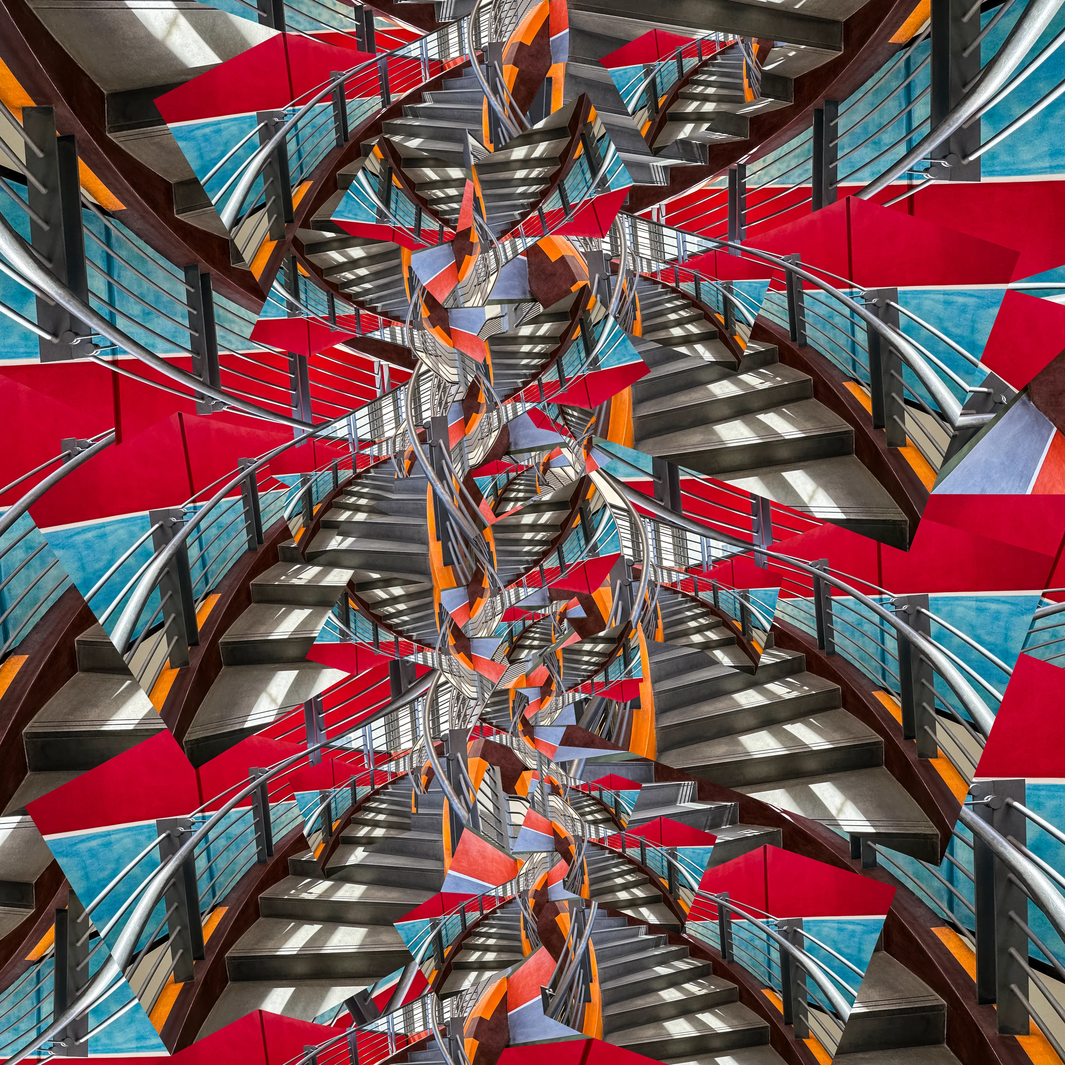 title: mamac stairs  
id: iuridclgs20230618  
by: iuri kothe  
collection: stairs  
size: 3600x3600px  
medium: digital collage  
tools: affinity photo, ipad pro w pencil, macbook pro, iphone  
architect: henri vidal  
location: nice - france

source:

photo by iuri kothe from the museum of modern and contemporary art in nice, france (top floor)

photo timestamp: 20230613T12h08 (local time)