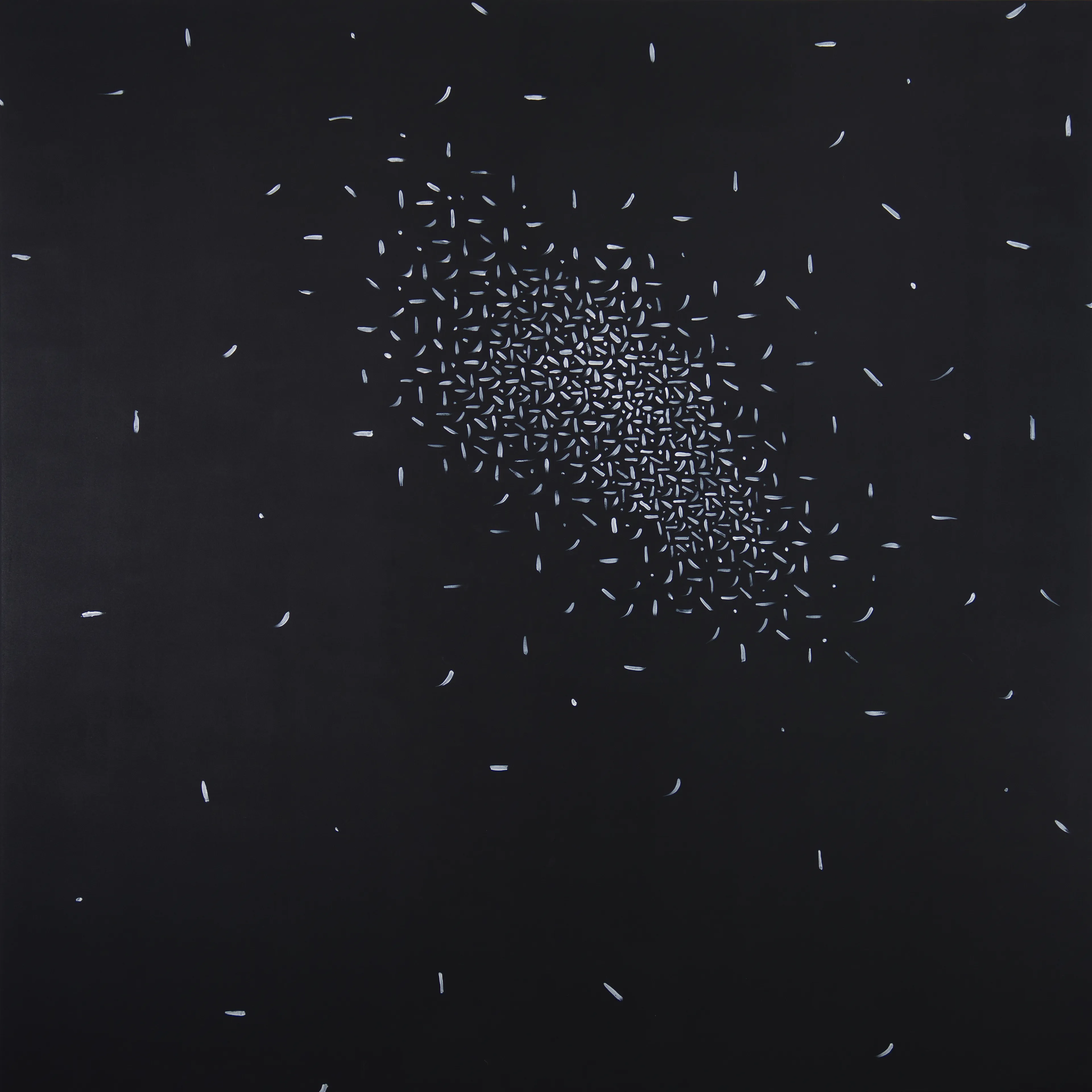 'Eternal Cadence'
1/1
23MP
5253 x 5253px 

Cadence is a beat, time, or measure of rhythmical motion. This work speaks of transcendence & the unseen energies around & within us, a rhythm of the metaphysical. Created first in physical form then digitalised with high resolution photography as NFT, this matrix of calligraphic strokes disperses into the inky black vastness like a gentle exhale.
 
I painted this after keeping a vigil for my Mother as she passed. Holding space for her in death I was struck by how parallel death was to birth. A sacred passage-painful, challenging & very human but also beautifully metaphysical. I had felt the rhythm of life’s ‘Eternal Cadence’.

This work is the genesis piece and catalyst for the Painted Veil Collection.