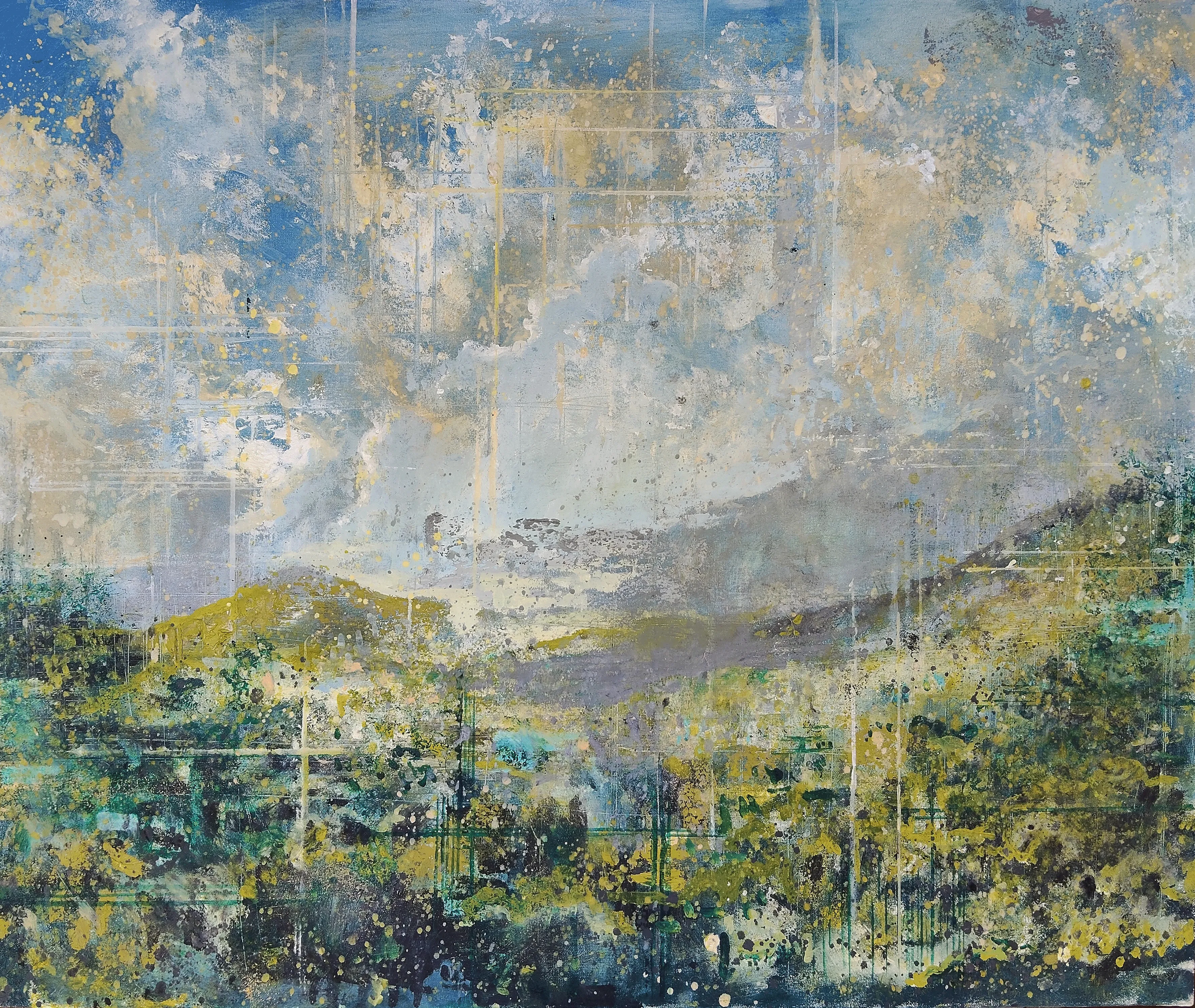 Oil painting hand-painted by the artist after a generative process using hundreds of AI-generated landscapes. These images were processed through a custom computer vision algorithm designed by the artist to segment, recompose, and create a new synthetic landscape. The title of this work was generated by an AI model, adding a meta layer that connects the algorithmic process to the final interpretation.

Oil on canvas  
50 × 60 cm  
Collecting this token includes the shipping of the physical painting