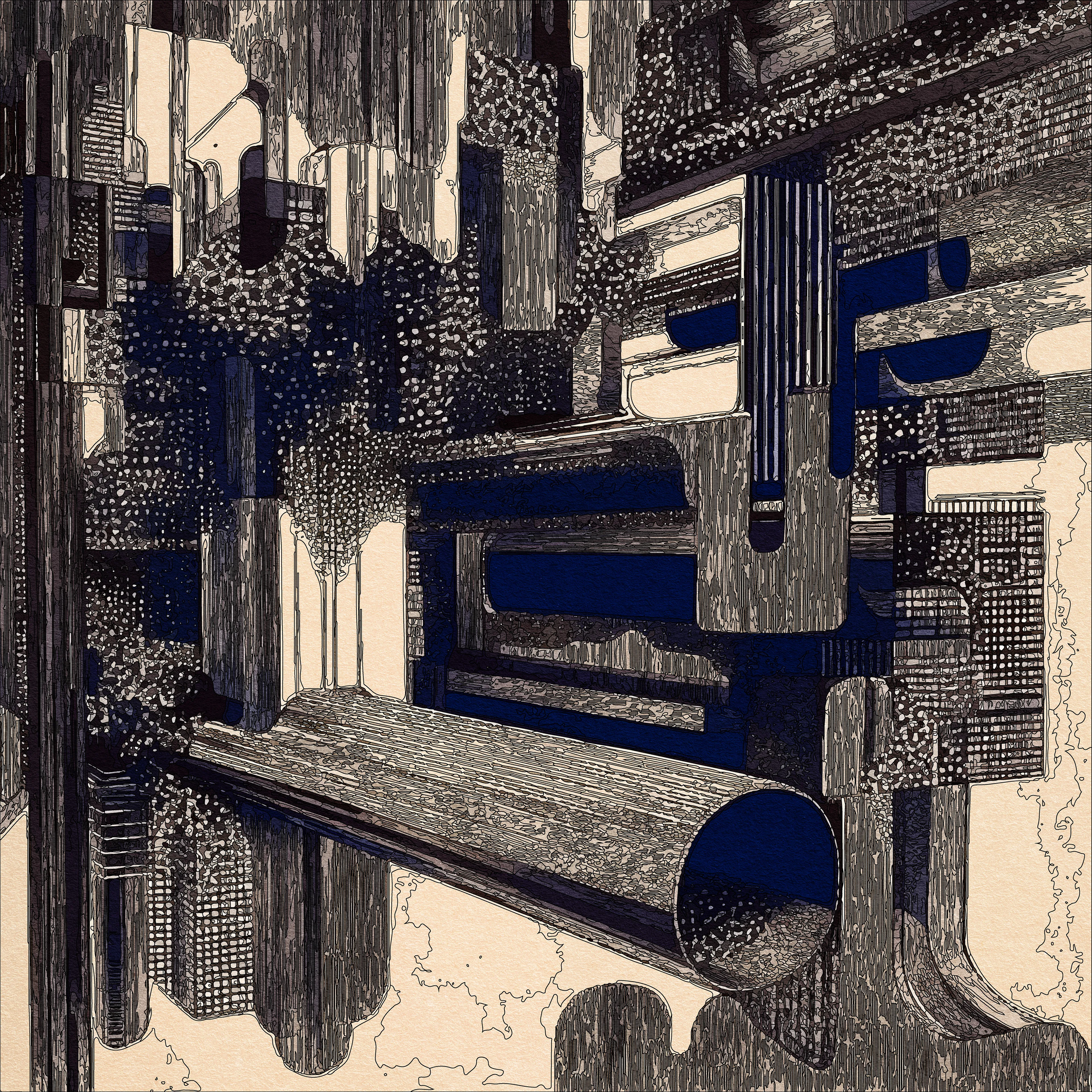 **Overview**
*Latent Ink* is a novel exploration of Eko33’s evolving collaboration with machines to create art. Spanning 500 unique artworks, this project merges AI-trained datasets, p5.js generative systems, machine vision, and GLSL shaders to produce intricate works that challenge the boundaries of human and machine creativity. By integrating digital and physical mediums, Latent Ink showcases Eko33’s most technically advanced and conceptually innovative project to date.
This collection reflects a layered evolution, combining Eko33’s past and present artistic gestures through algorithmic processes, resulting in visually complex images that converge, compete, and evolve in their form.


**Overall Process**
*AI Generation*
The journey begins with custom AI models trained on Eko33’s portfolio of hand-drawn sketches and previous generative art series. These datasets are carefully curated to ensure the AI’s outputs remain deeply rooted in his unique artistic language. The result is a digital canvas imbued with the nuances of Eko33’s style, ready for further exploration.
*Algorithmic Refinement*
Eko33 employs a custom p5.js environment and GLSL shaders to simulate the subtleties of hand-drawn marks. His algorithms allow control over line characteristics such as thickness and pressure variations, curvature and angle imperfections, layering of textures and colors.
This phase is not simply computational but deeply iterative. Parameters are adjusted, elements are redrawn, and compositions evolve dynamically until they achieve the desired complexity and balance. The final artworks push the boundaries of both machine precision and human expressiveness.


**Plotter-Specific Process**
The 100 plotter artworks form the core of Latent Ink’s physical exploration, transitioning digital outputs into unique, tangible artifacts. This process demands an intense level of technical precision and artistic decision-making:
*1. Ink and Tool Selection*
Eko33 meticulously chooses ink types, ranging from quick-drying to slow-flowing inks, each creating distinct textures. A variety of nib sizes—fine, medium, and bold—are employed to create depth and hierarchy in the plotted lines.
*2. Color Palette Expansion*
The physical plotter works often go beyond their digital counterparts, incorporating extended color palettes that highlight the physical medium’s richness.
*3. Plotting Sequence and Speed*
Eko33 programs a precise sequence for plotting, dictating the order of line and color application. Adjustments to plotting speed add further character, with slower strokes yielding bolder lines and faster strokes creating delicate, nuanced impressions.
*4. Algorithmic Adaptation*
Each plotted work involves adjustments to the original algorithm, tailored for physical execution. These adaptations allow the machine to capture the artist's intent while introducing physical imperfections that enhance the work’s uniqueness.
*5. Final Digitization*
Once completed, each plotter piece is scanned in high resolution to preserve its intricate details, creating a lasting digital archive of the physical artwork.
Through these steps, Eko33’s plotter works transcend mere replication of digital art, becoming standalone expressions that merge the precision of machine plotting with the human intuition of traditional craftsmanship.


**Concluding Remarks**
*Latent Ink* asks us to reconsider the relationships between time, space, and representation in art. By embracing AI, generative algorithms, and extreme compute conditions, Eko33 has created a groundbreaking series of works that redefine collaboration between human and machine.
*“With Latent Ink, I’m not interested in using technology to make things easier or faster; instead, I embrace technology to redefine what art can be. It’s through pushing both myself and the machines to their limits that unexpected beauty emerges.”*
- Eko33
